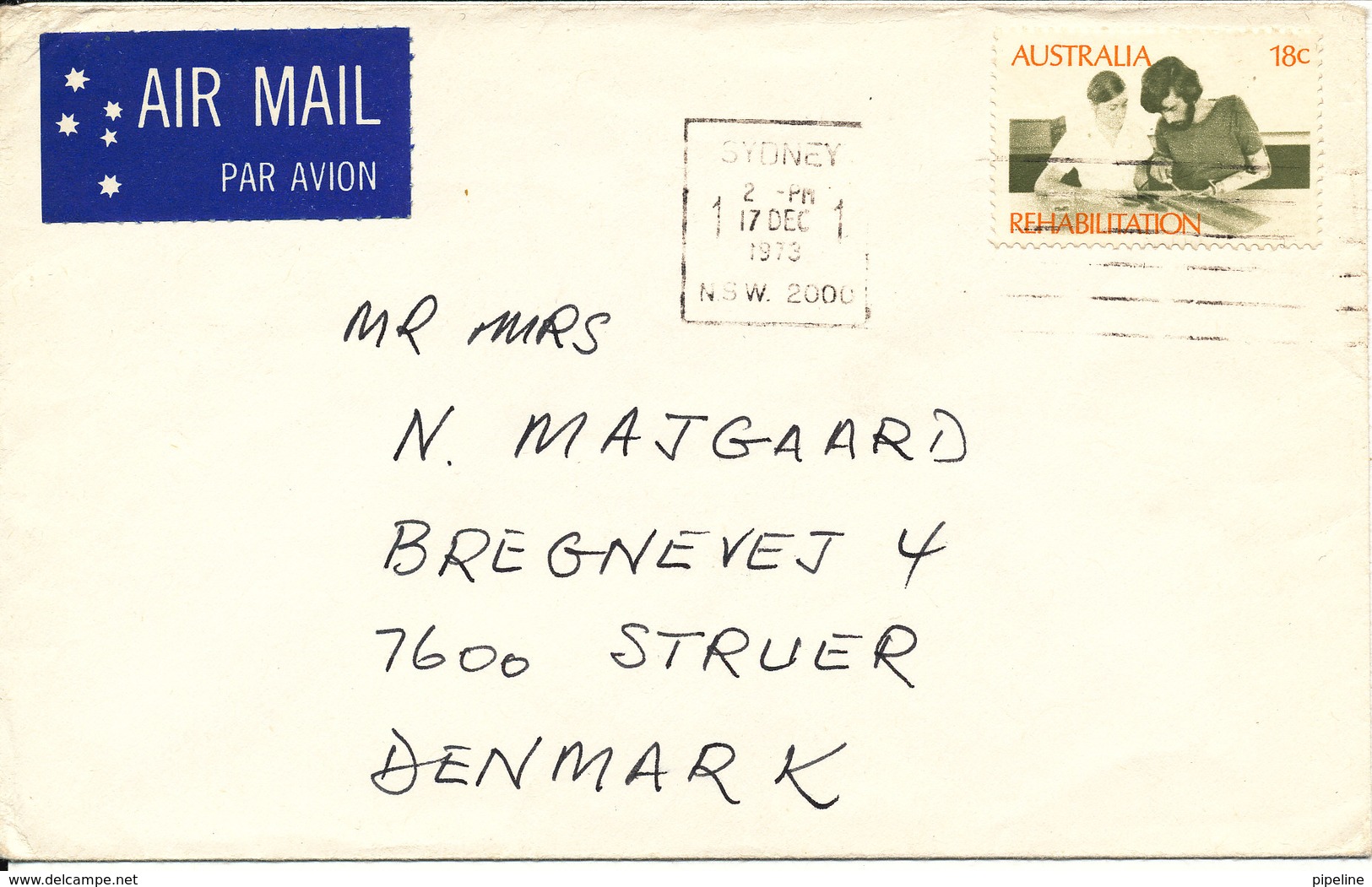 Australia Cover Sent Air Mail To Denmark Single Franked Sydney 17-12-1973 - Covers & Documents