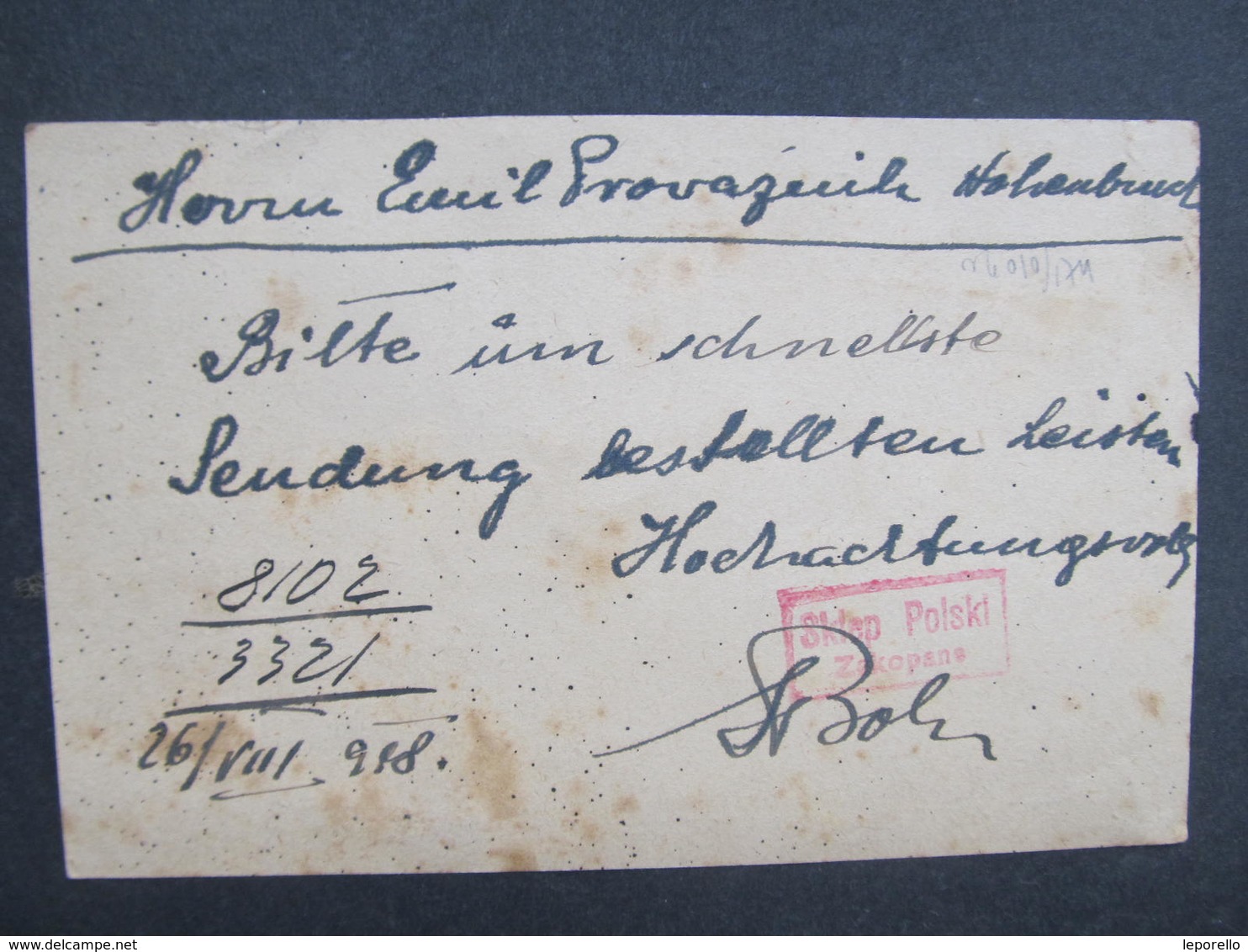GANZSACHE Zakopane - Hohenbruck 1918 Korrespondenzkarte   /// D*30099 - Briefe U. Dokumente