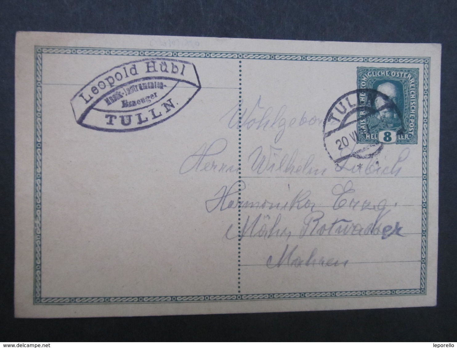 GANZSACHE Tulln - Mährisch Rothwasser Fa. Leopold Hübl 1917 Korrespondenzkarte   /// D*30102 - Briefe U. Dokumente