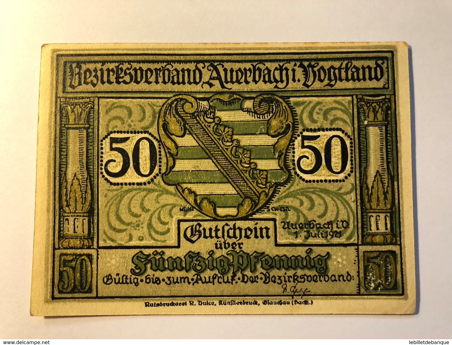 Allemagne Notgeld Auerbach 50 Pfennig - Colecciones