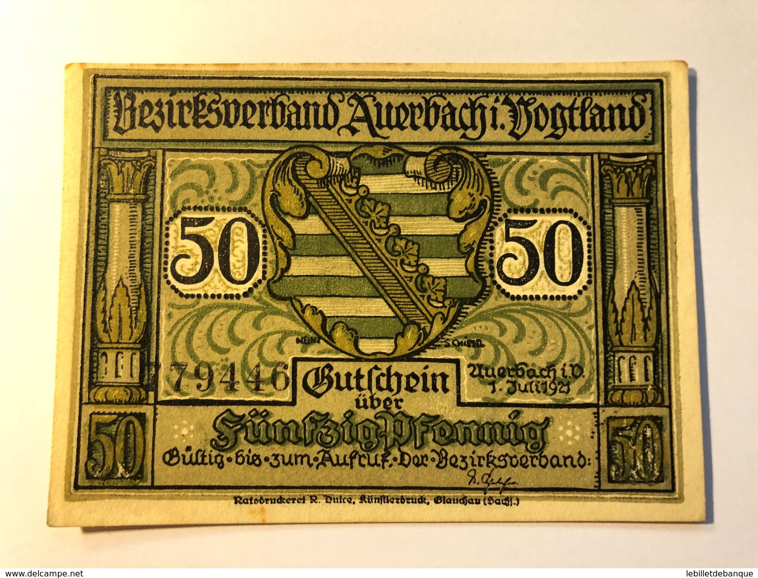 Allemagne Notgeld Auerbach 50 Pfennig - Colecciones