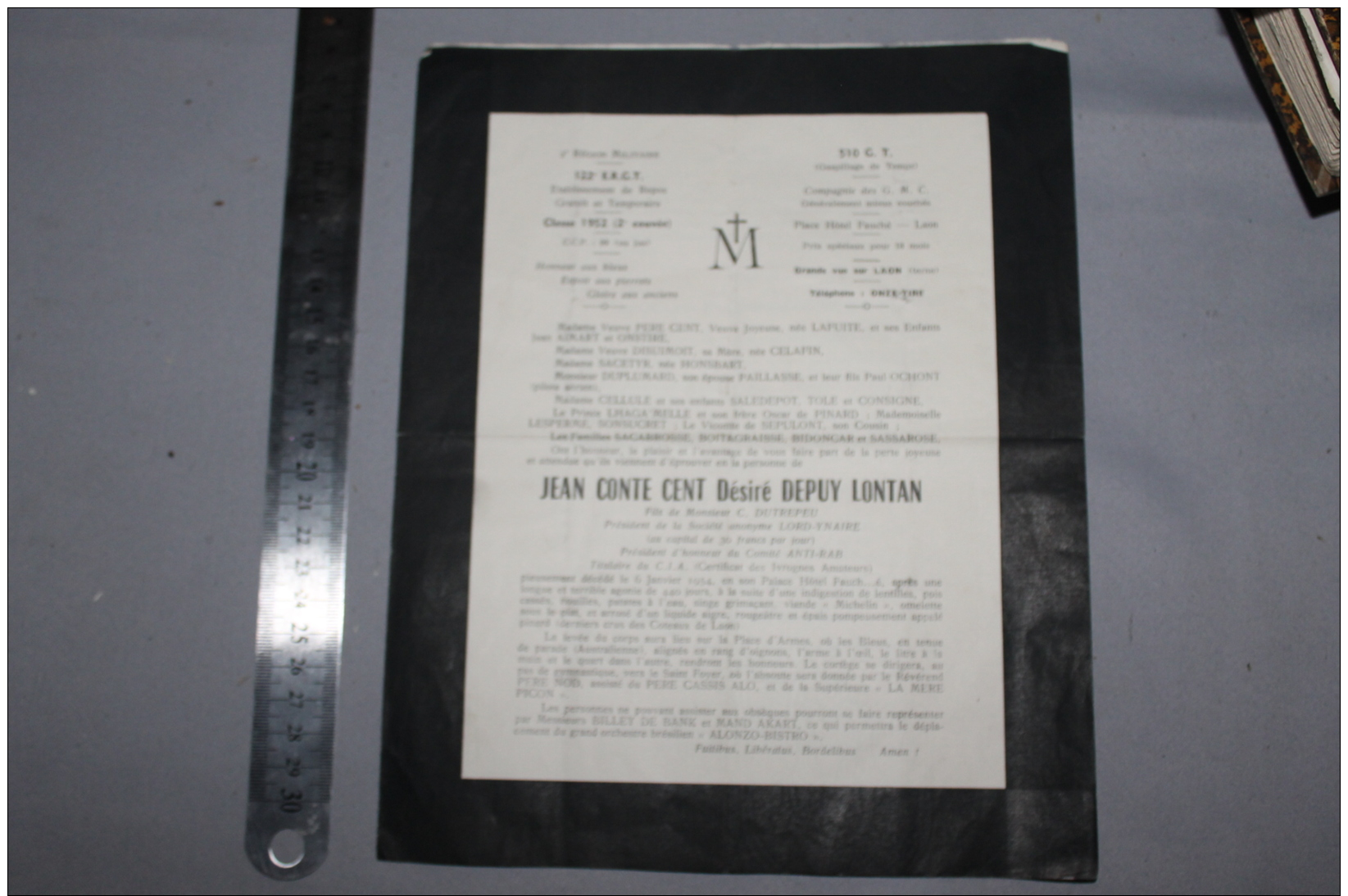 Lettre Du Père Cent Classe 1952 - Documents