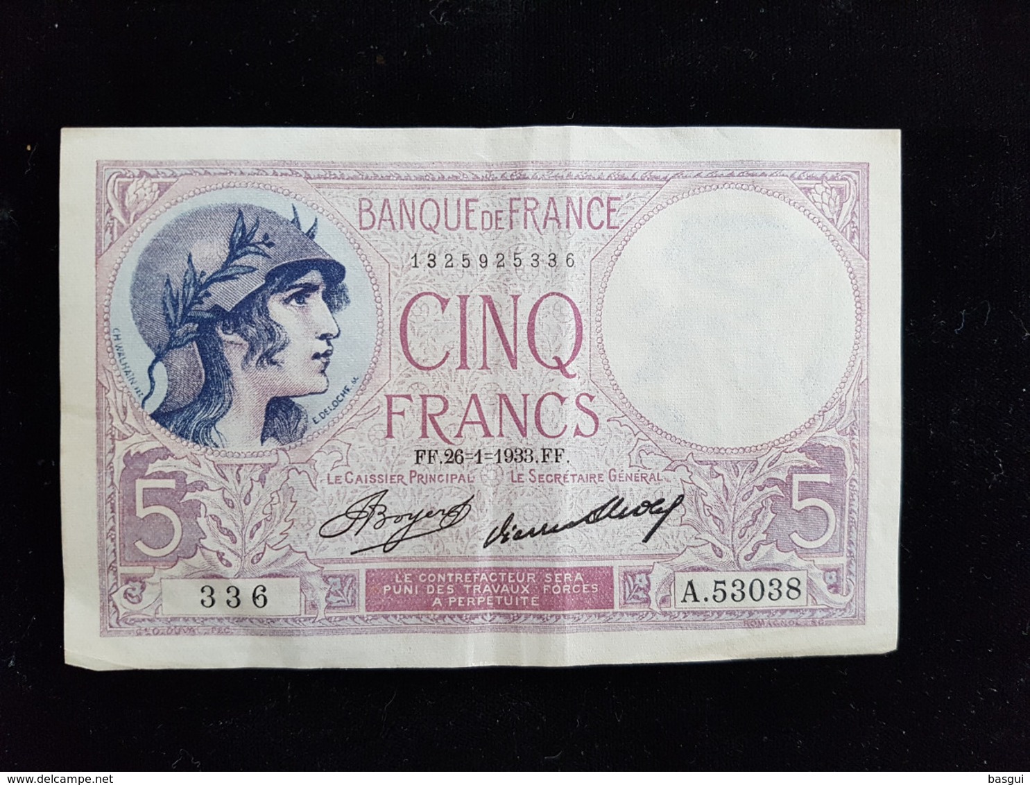 Billet De 5 Francs  ;1933 A.53038 - 5 F 1917-1940 ''Violet''