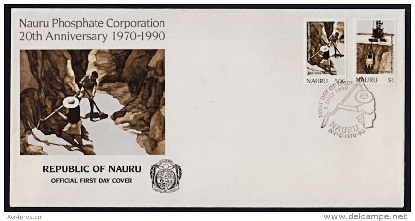 Ca0077 NAURU 1990, SG383-4 20th Anniv Nauru Phosphate Corporation,  FDC - Nauru
