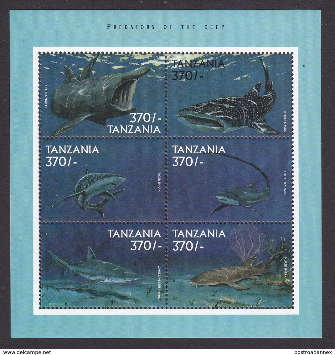 Tanzania, Scott #1885, Mint Never Hinged, Sharks, Issued 1999 - Tanzania (1964-...)