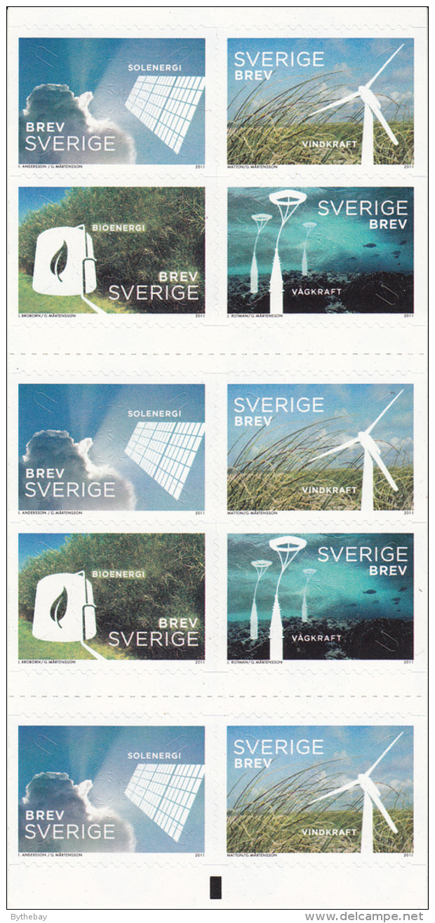 Sweden 2011 MNH Booklet Pane Of 10 Windmill, Solar Panel Renewable Energies - Unused Stamps