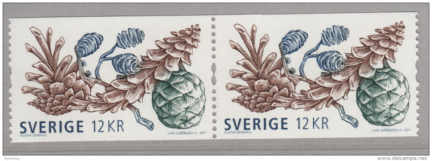 Sweden 2011 MNH Coil Pair 12k Pine, Spruce Cones - Seed Capsules - Neufs