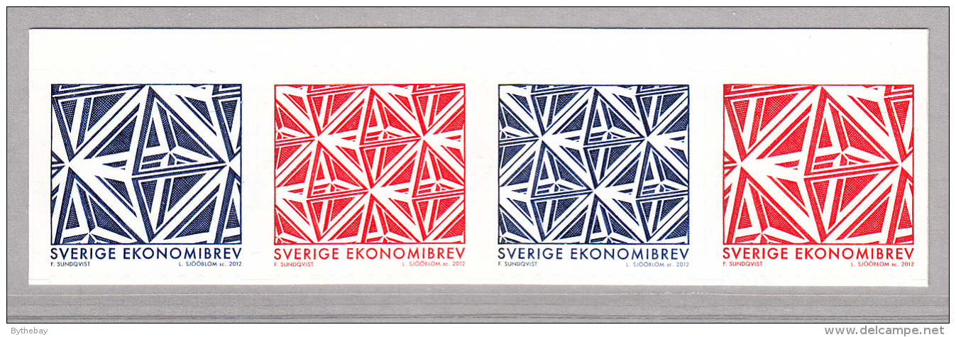 Sweden 2012 MNH Strip Of 2 Pairs Ex Booklet Blue, Red Geometric Figures - Neufs