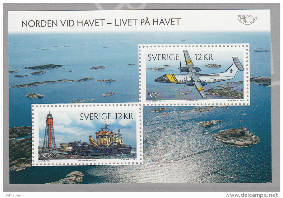 Sweden 2012 MNH Souvenir Sheet Of 2 12k Airplane, Boat, Lighthouse Life At Sea - Ungebraucht