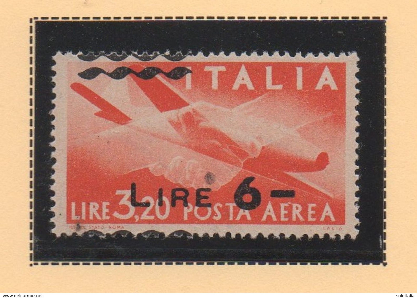 1945/47 Democratica Posta Aerea Lire 3,20 Sovrastampato Lire 6 Con Sovrastampa Spostata - Varietà E Curiosità