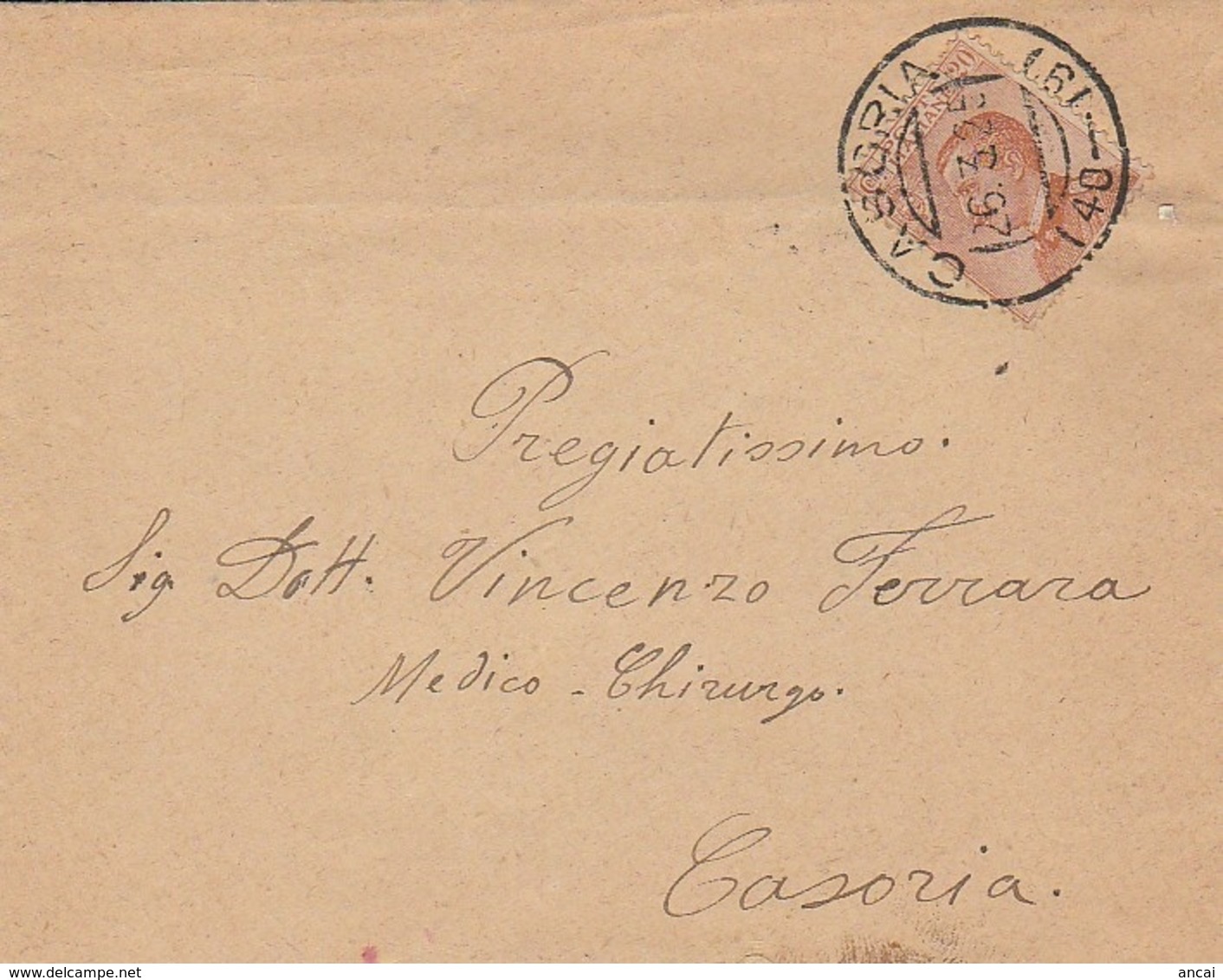 Casoria. 1925. Annullo Frazionario (40 - 19), Su Lettera Affrancata Con C. 20. Uno Dei Due Tipi Di Frazionario. - Marcophilie