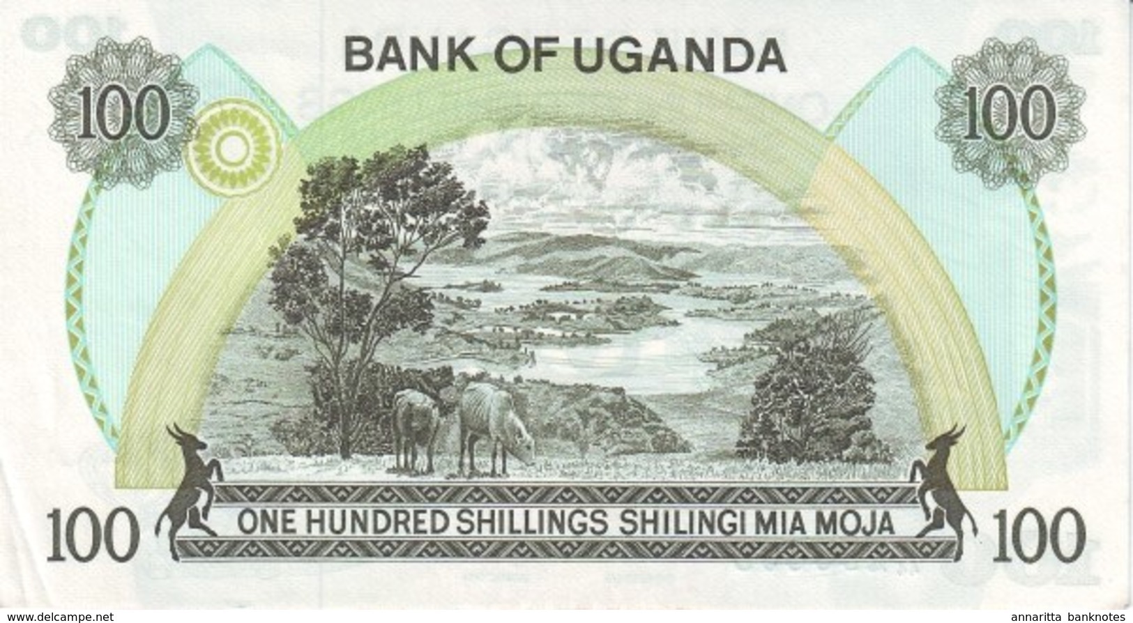 UGANDA 100 SHILLINGS ND (1982) P-14a UNC LIGHT BANK BUILDING [UG114a] - Oeganda