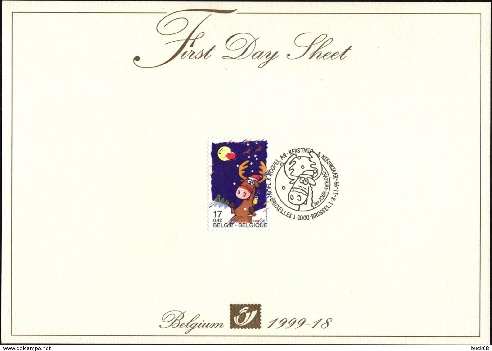 BELGIQUE 2852 (o) FDC FDS NOEL 1999 NATIVITE WEIHNACHTEN CHRISTMAS NAVIDAD KERSTMIS Natale Renne Verre Champagne 01 - Bandes Dessinées