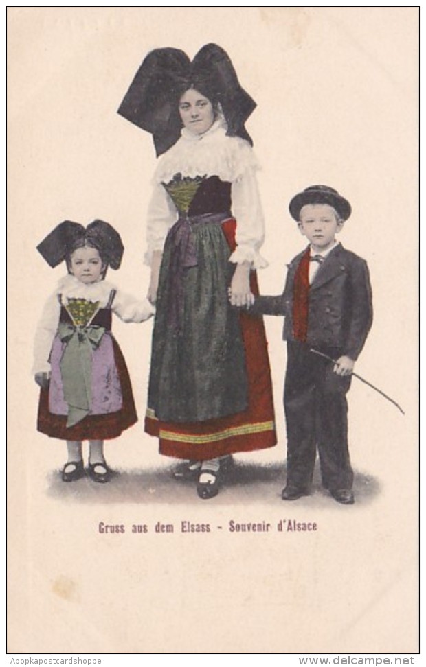 Gruss Aus Dem Elsass Souvenir D'Alsace Woman With Children - Greetings From...