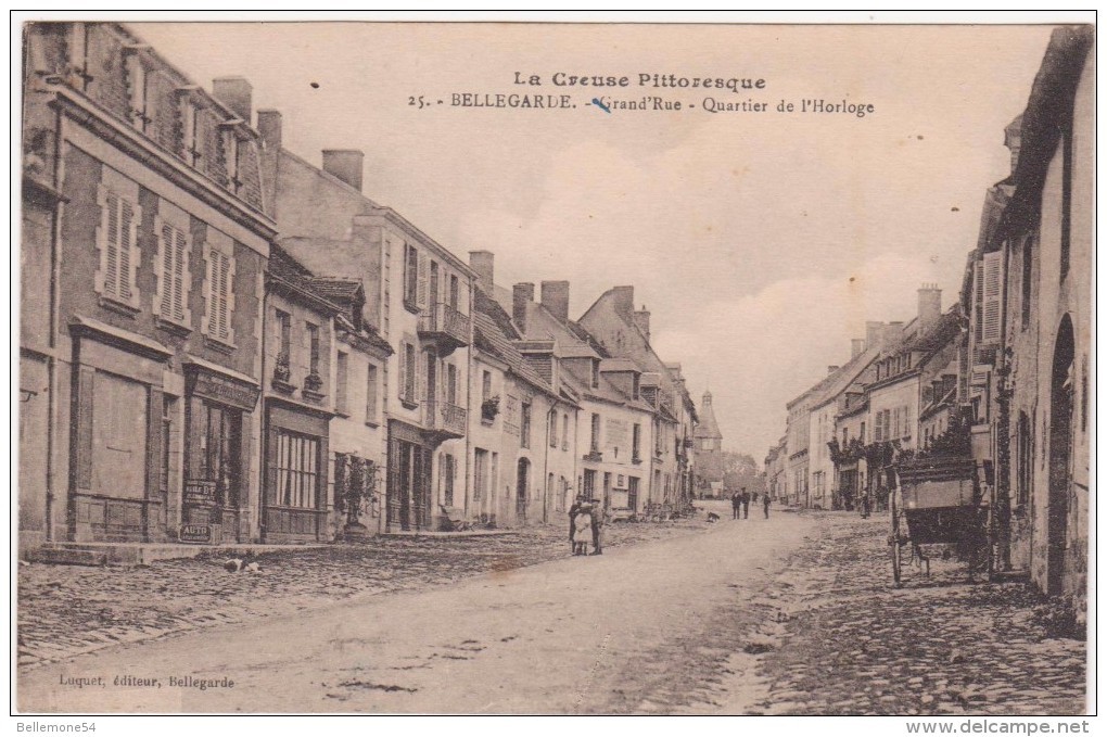 Cpa 23- Bellegarde- Grande Rue Quartier De L'horloge (circulé  En 1924 Voir Scan Recto-verso) - Bellegarde