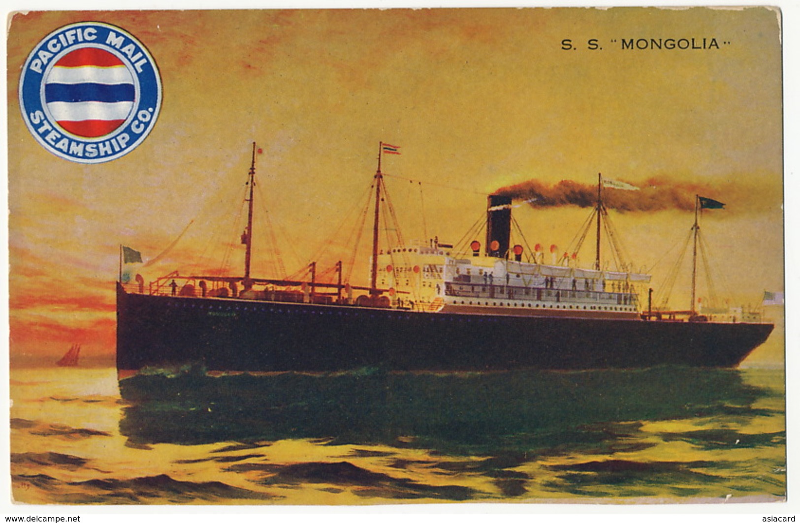 S.S. " Mongolia " Paquebot Ship Pacific Mail Steamship Co. - Mongolei