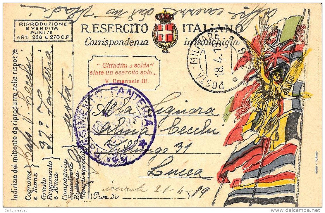 [DC11574] FRANCHIGIA MILITARE R. ESERCITO ITALIANO - SUL RETRO RITRATTO- Viaggiata 1919 - Old Postcard - Portofreiheit