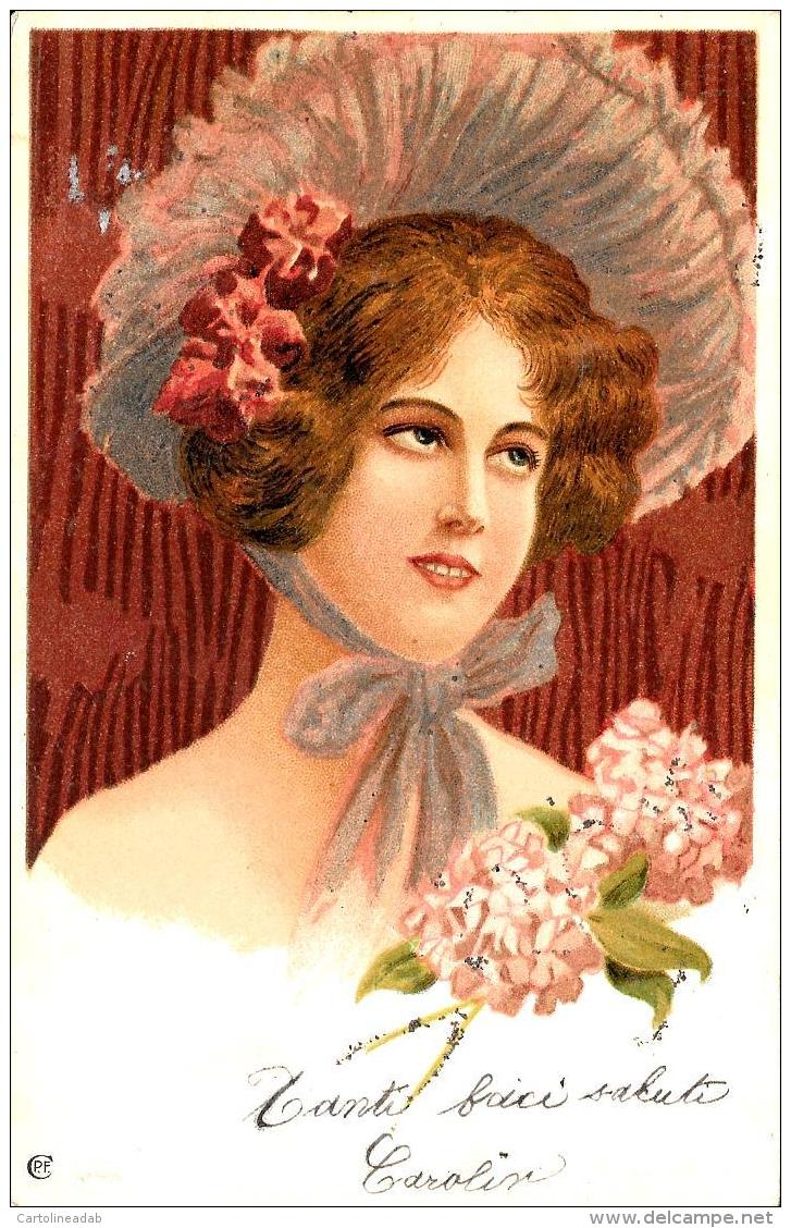 [DC11575] CPA - DONNA CON CAPPELLO FIORI - VOLTO FEMMINILE - Viaggiata 1902 - Old Postcard - Non Classificati