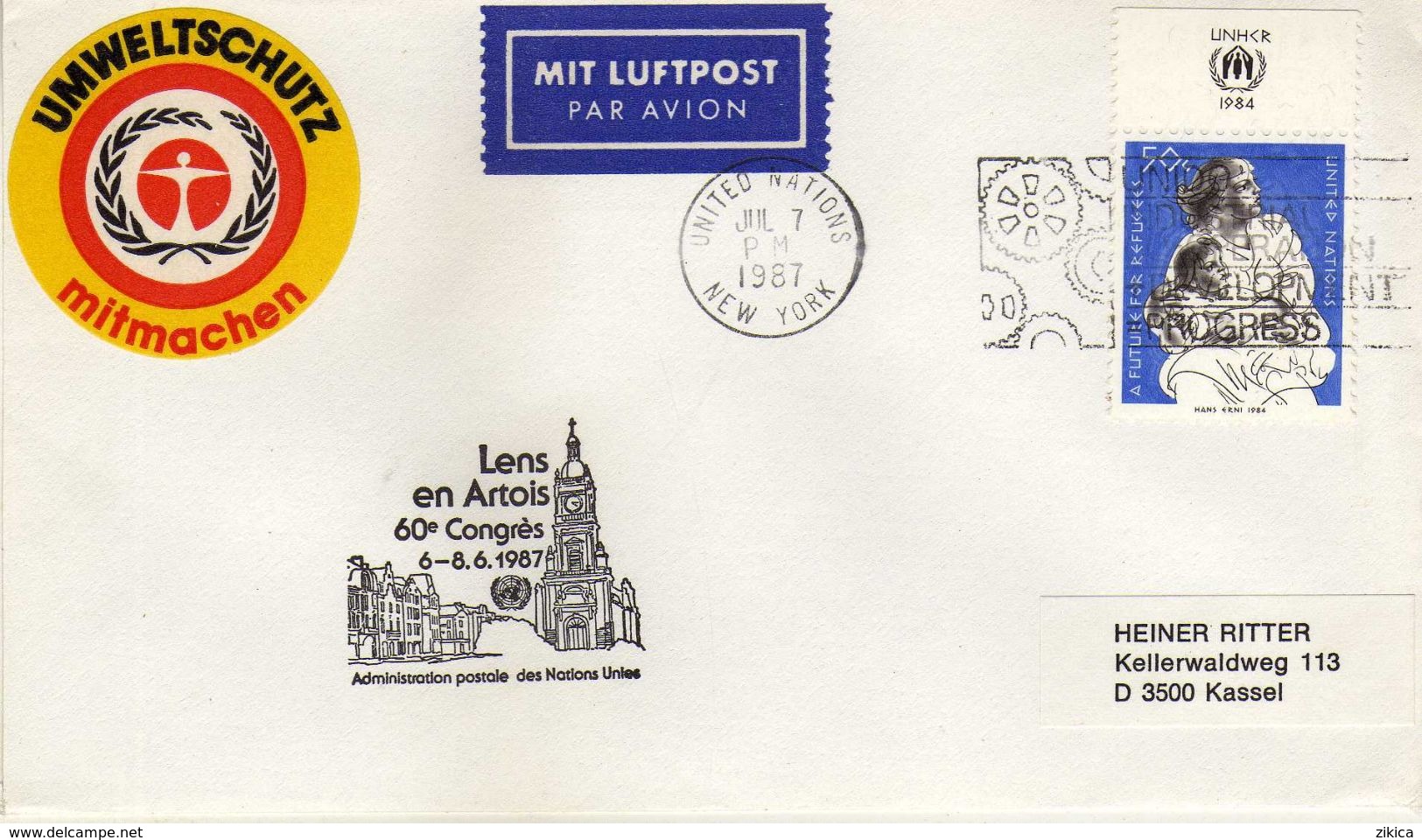 United Nations > New York Letter .nice Stamp UNHCR - 1984 Future For Refugees & Lens En Artois 60e Congres - Brieven En Documenten