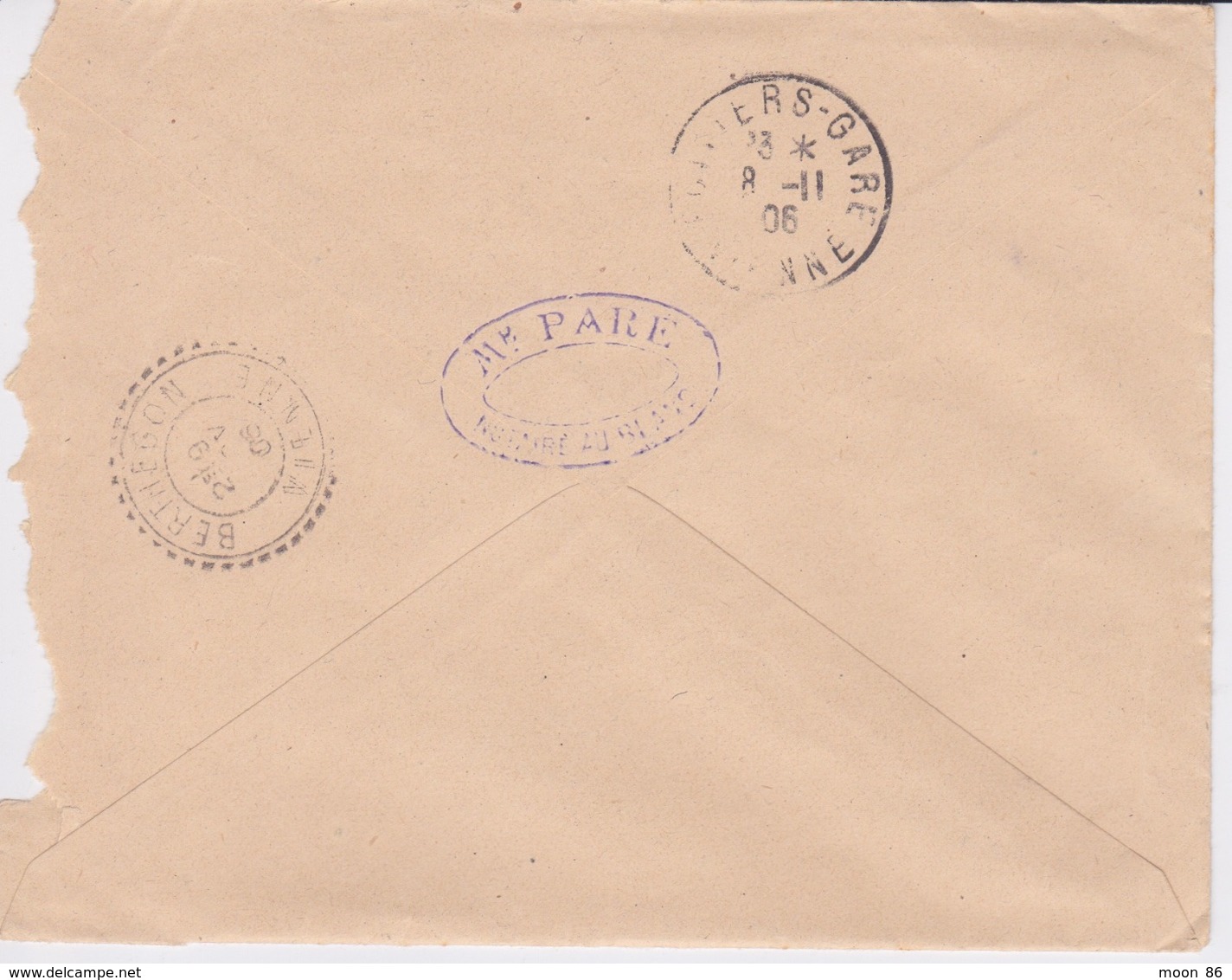 36 - LE BLANC (INDRE)  LETTRE NOTAIRE PARÉ - 1906 + ENVELOPPE AVEC CACHET DE LA POSTE - 1900 – 1949