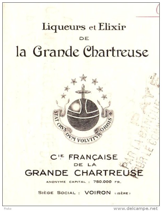 GRANDE CHARTREUSE   Liqueurs &amp; Elixirs    VOIRON  38 - Lettres De Change