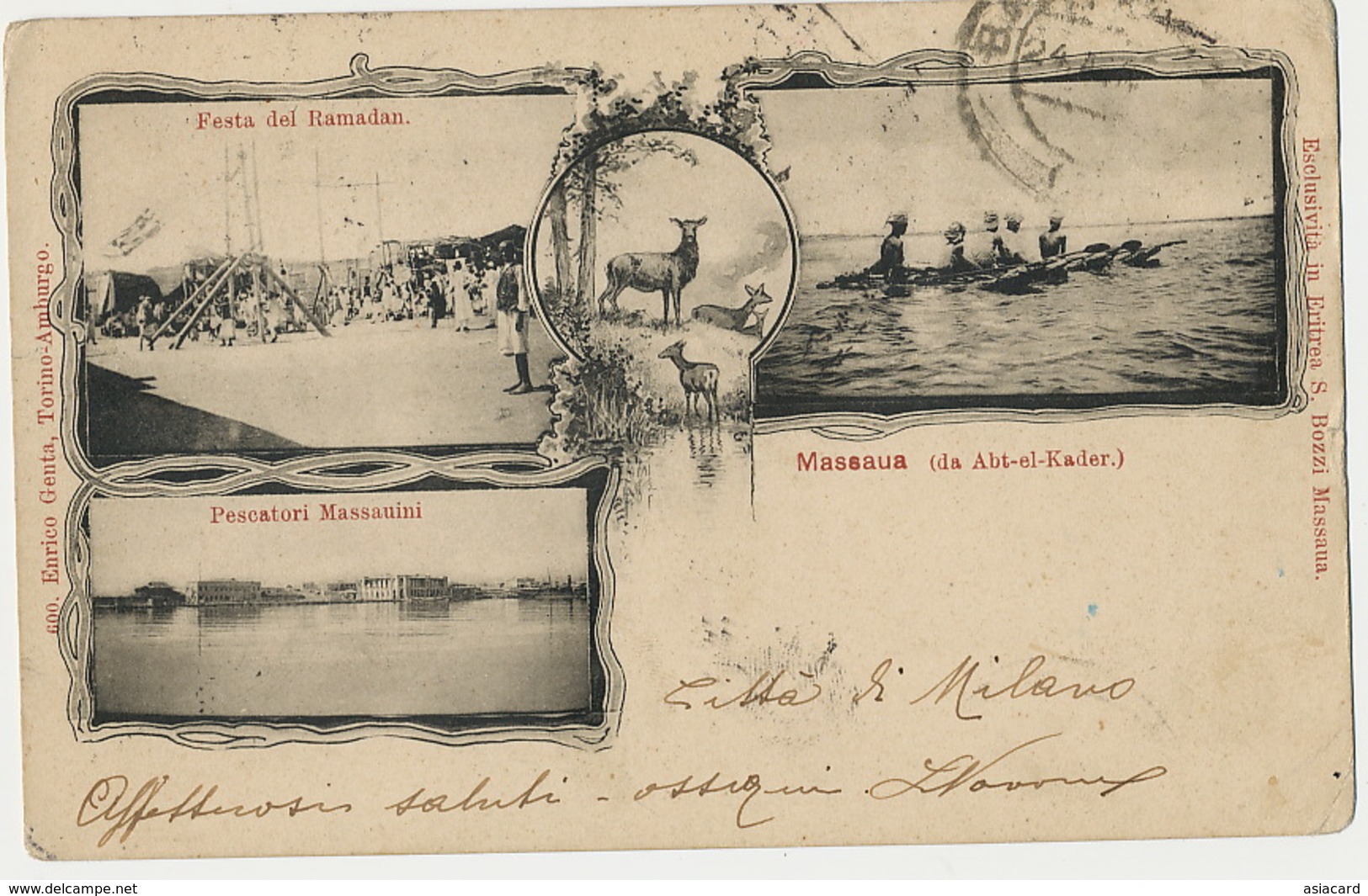 Massaua ( Da Abt El Kader ) Multi View  Ramadan  Edit S. Bozzi  600 Enrico Genta 1902  Defects Stamp Removed - Erythrée