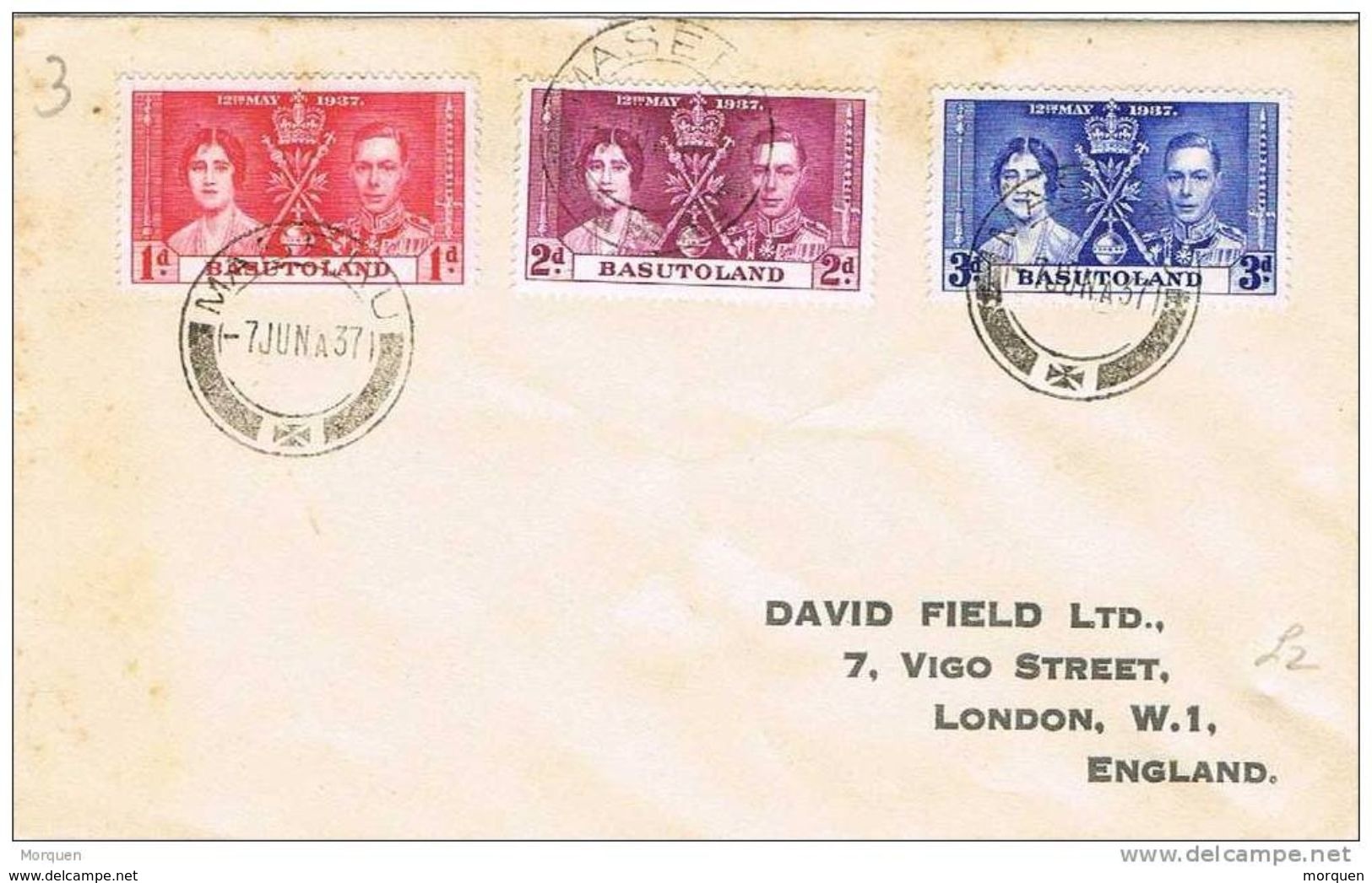 27545. Carta MASERU (Basutoland) 1937 To England - 1933-1964 Colonie Britannique