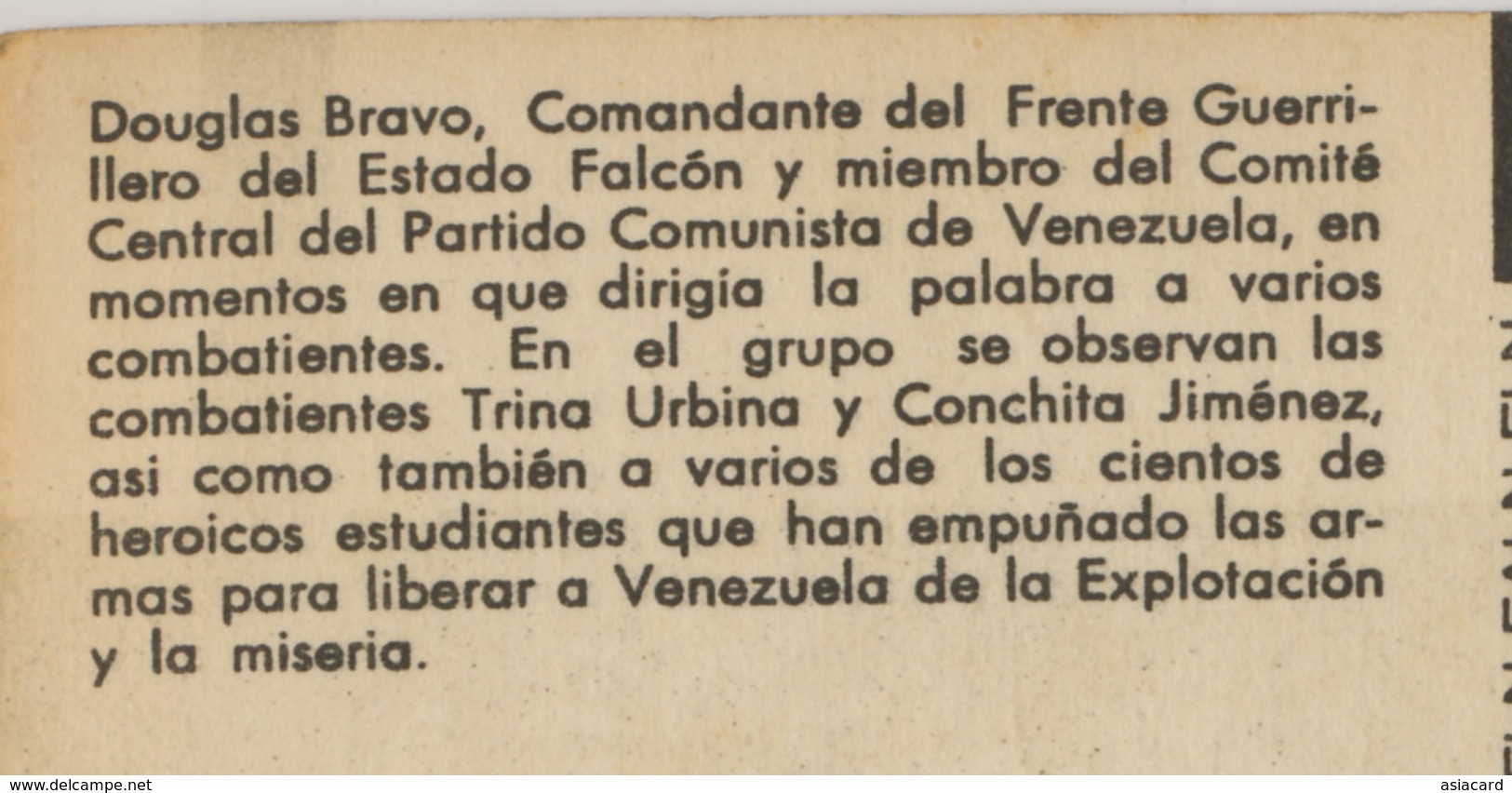 Douglas Bravo Nacido En Cabure Falcon Comunista Frente Guerillero Trina Urbina, Conchita Jilmenez - Venezuela