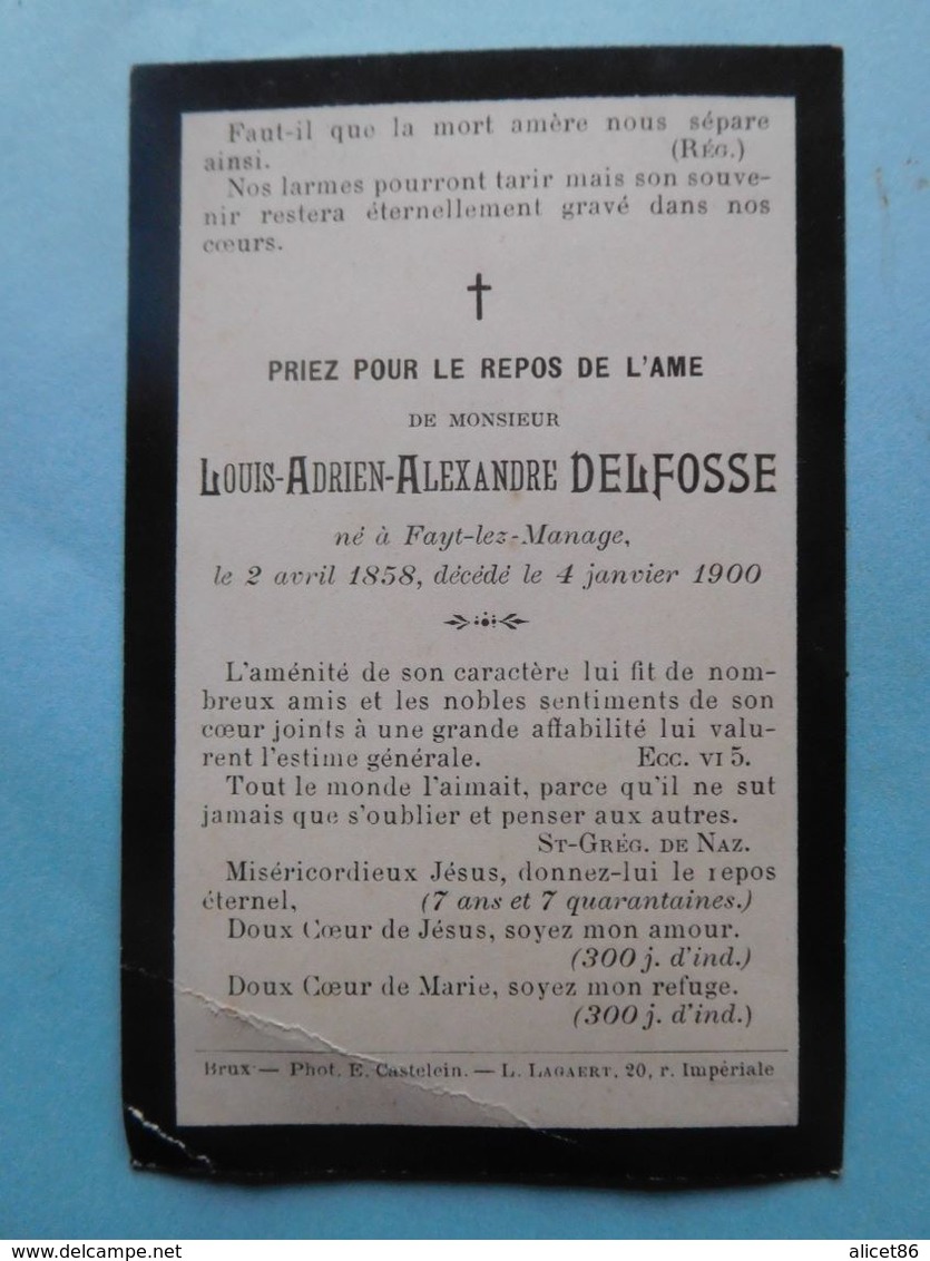 Décès Louis Delfosse Fayt-lez-Manage 1858 / 1900 - Décès