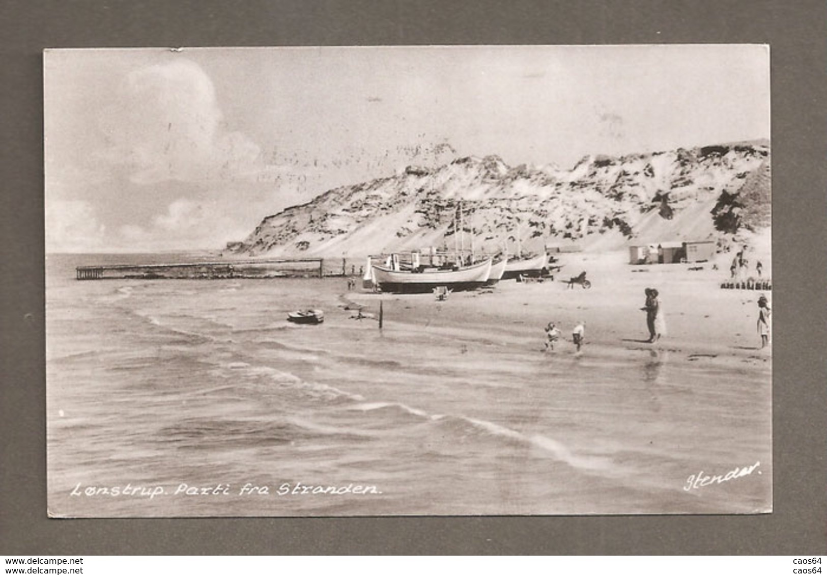 DANIMARCA LONSTRUP PARTI FRA STRANDEN SPIAGGIA ANIMATA CARTOLINA FORMATO PICCOLO  VIAGGIATA 1951 BOLLI INTEGRI - Danimarca