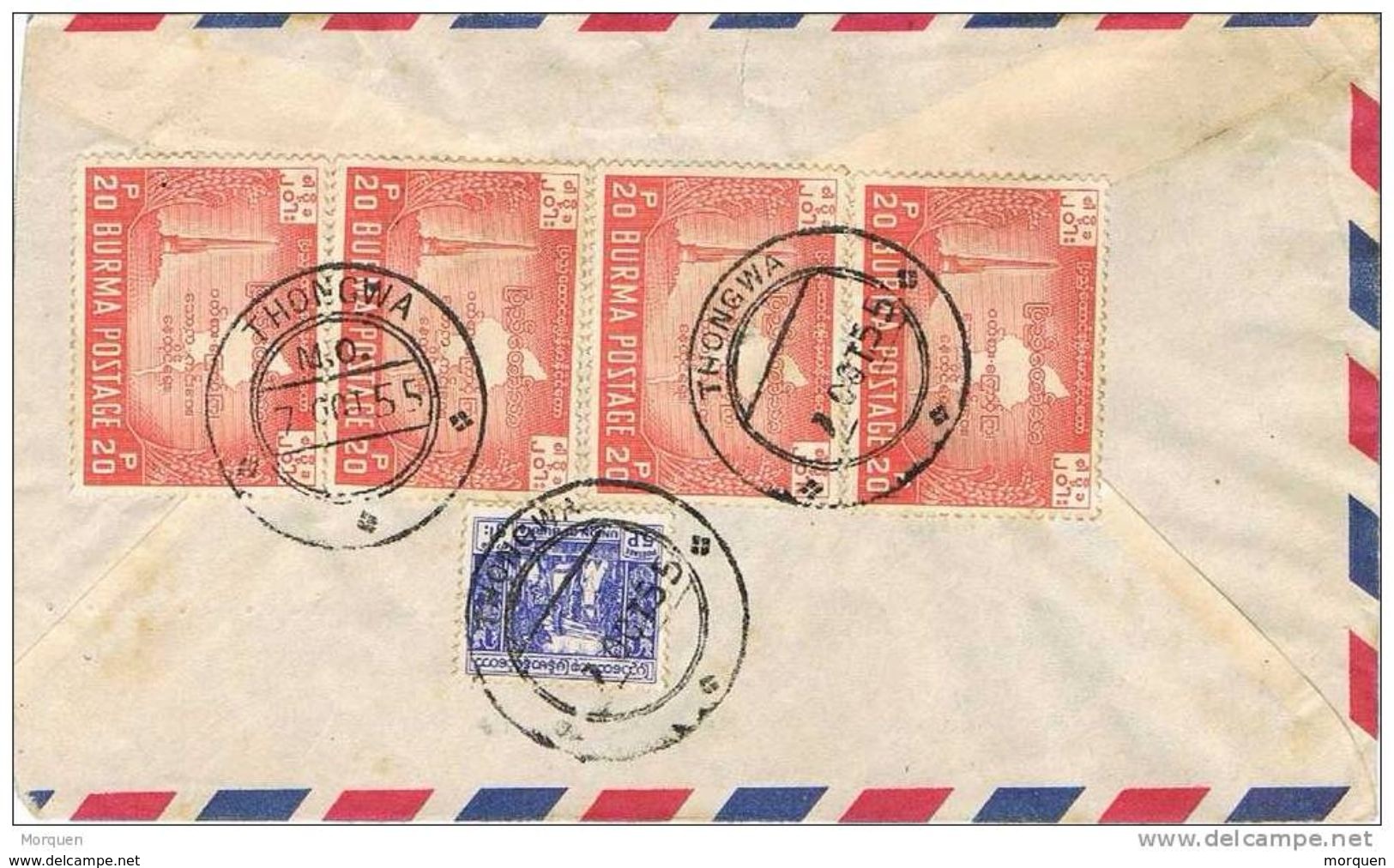 27551. Carta Aerea  Certificada THONGWA (birmania) 1955. Burma To India - Myanmar (Burma 1948-...)