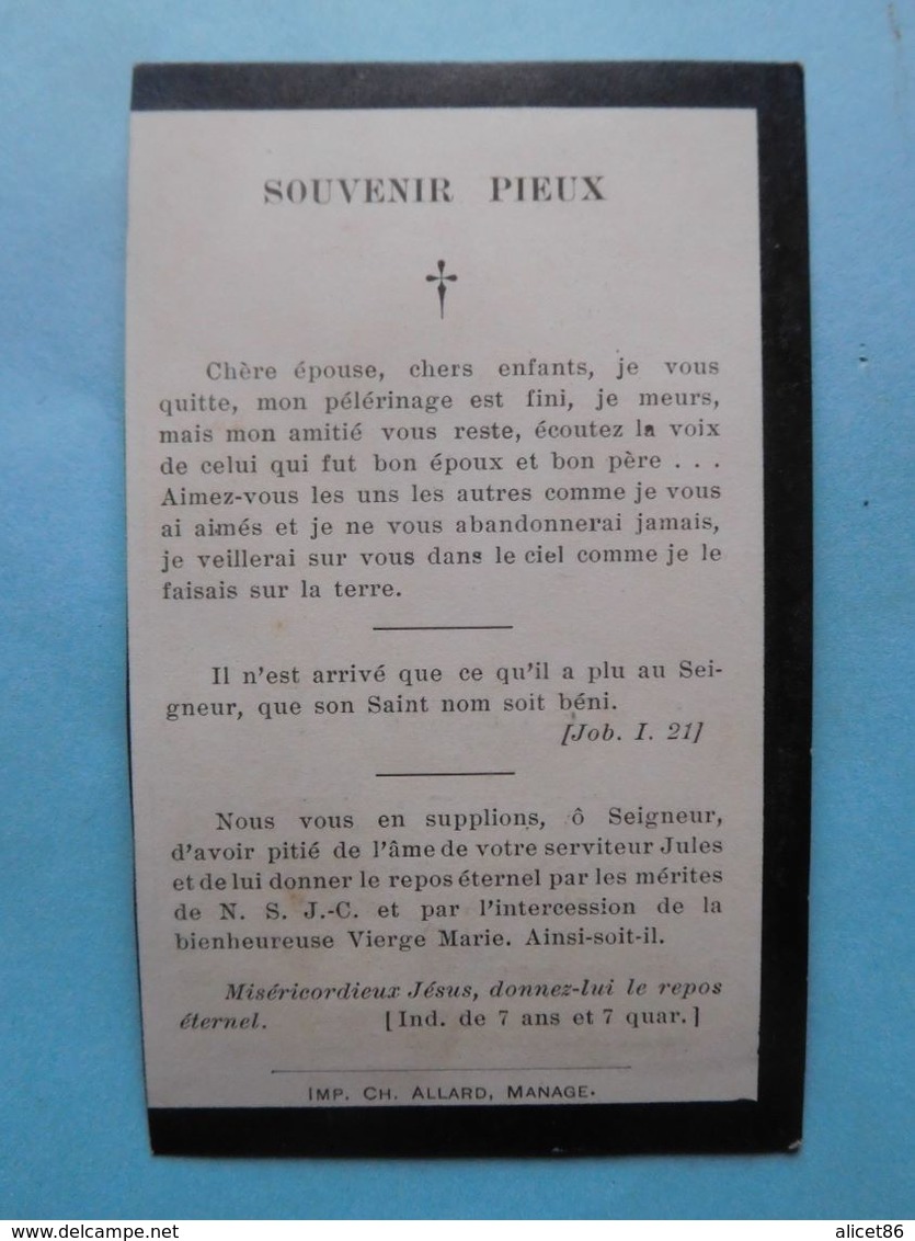 Décès Jules Beaufort  Bellecourt 1850 / 1902  Manage - Décès