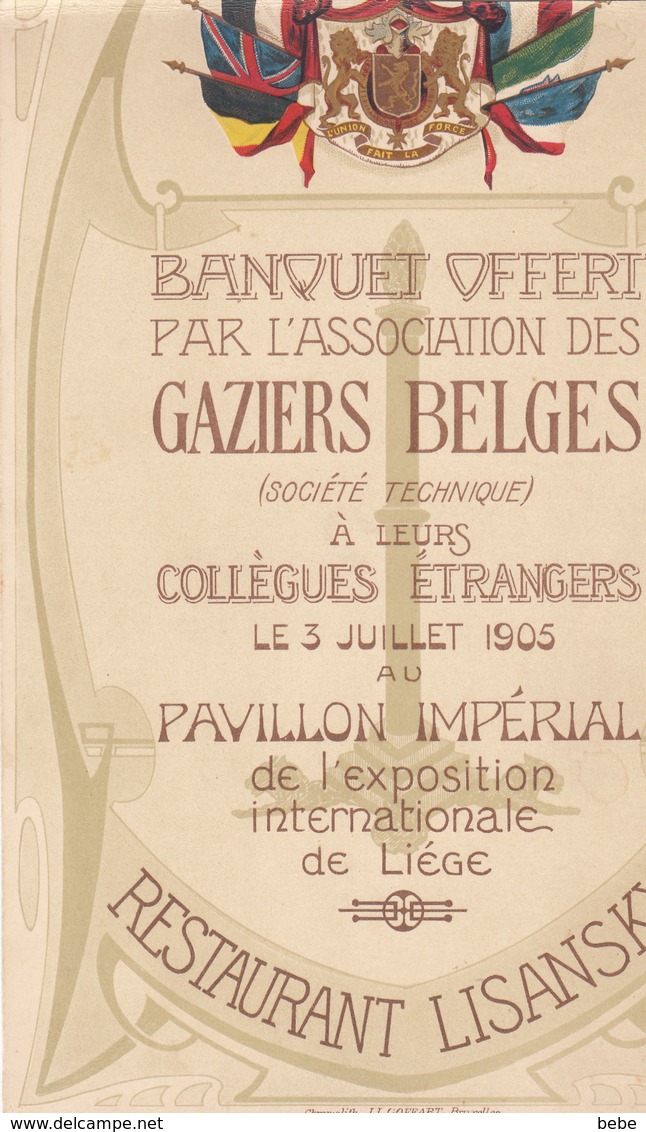 MENU 1905  EXPOSITION DE LIEGE 1905  2 FRAGMENTS DE MENU - Menu