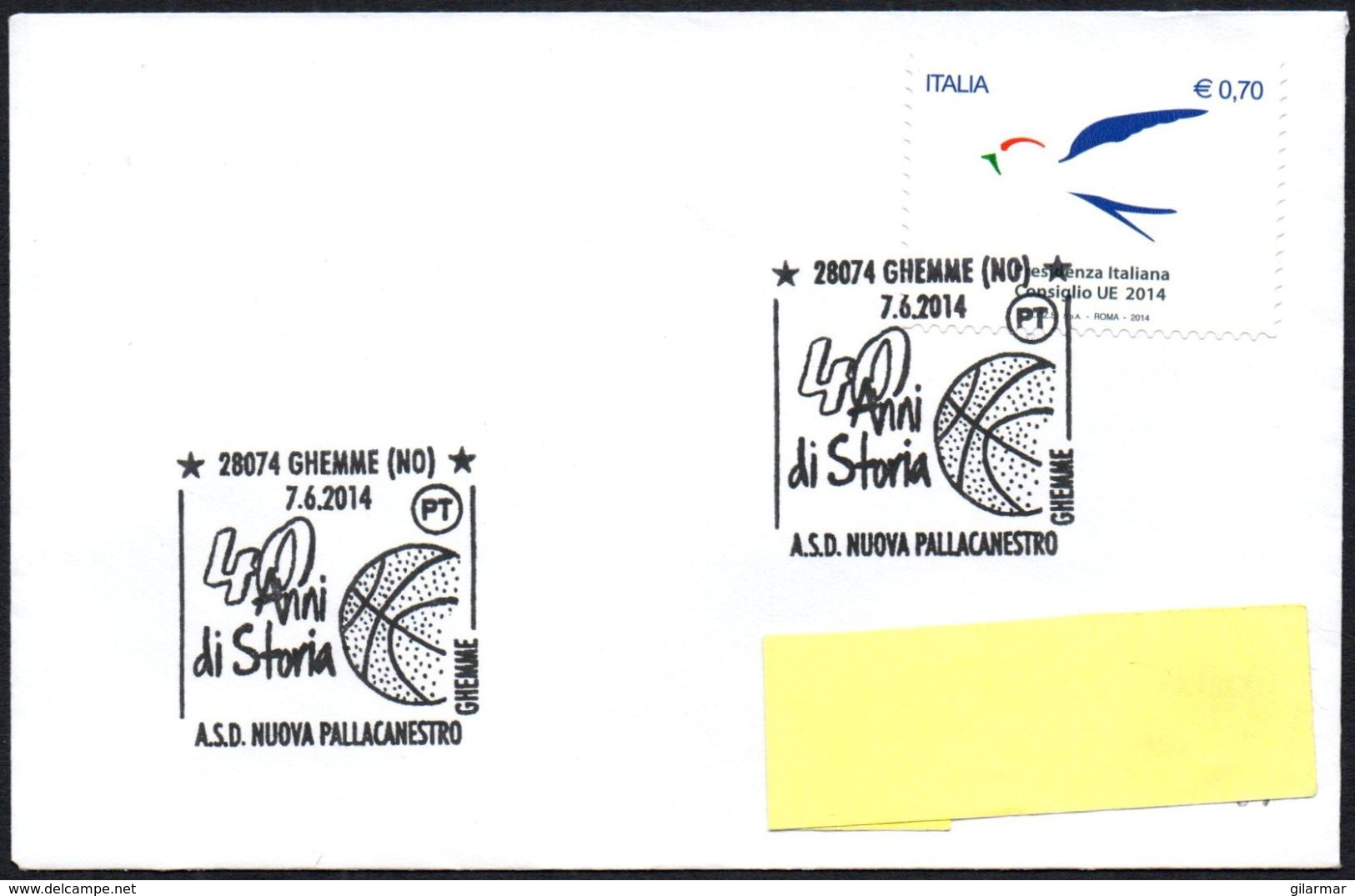 BASKETBALL - ITALIA GHEMME (NO) 2014 - 40 ANNI DI STORIA ASD NUOVA PALLACANESTRO - SMALL SIZE COVER - Basketball