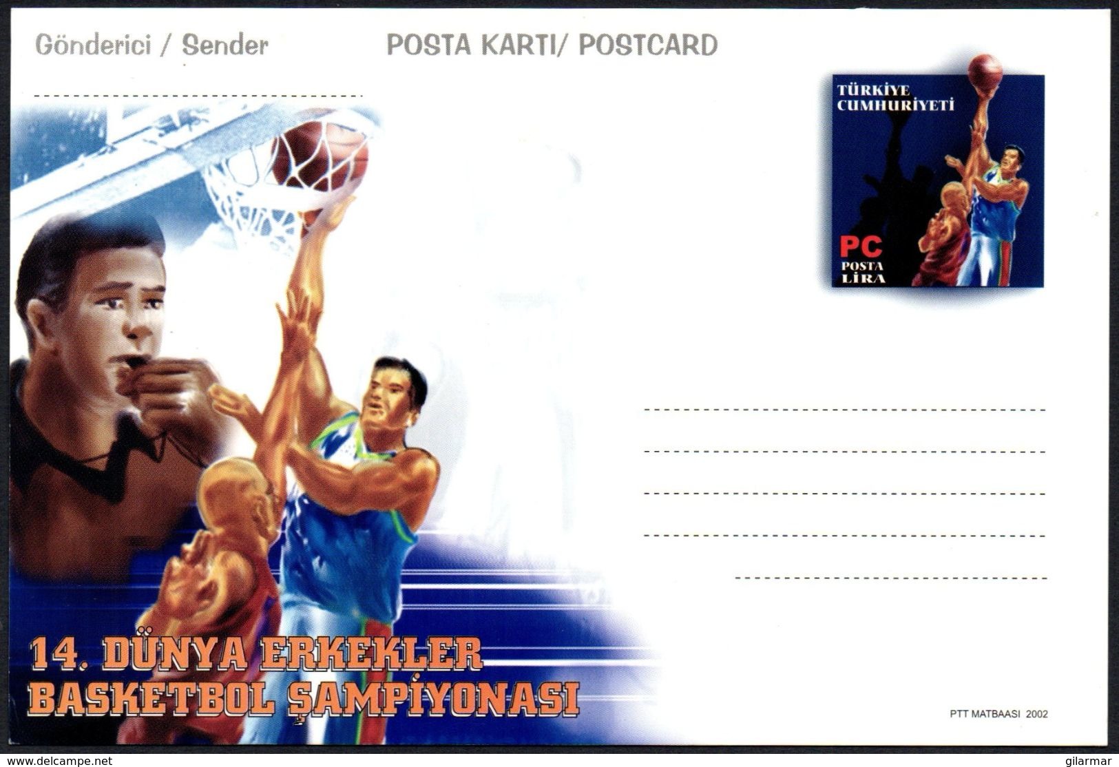 TURKEY 2002 - WORLD BASKETBALL CHAMPIONSHIP - MINT STATIONERY - Basketball