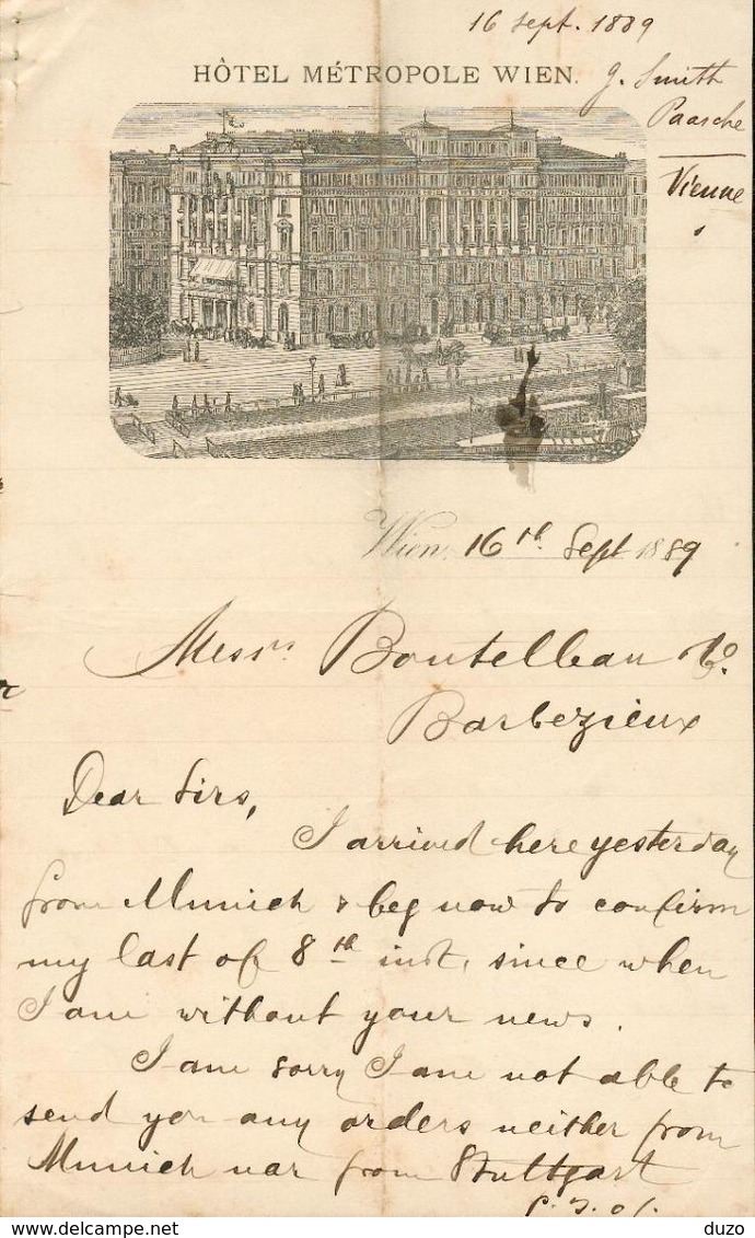 Autriche - Vienne -  Lettre Illustrée Du 16 Septembre 1889 - Hôtel Métropole.Wien. - Autriche