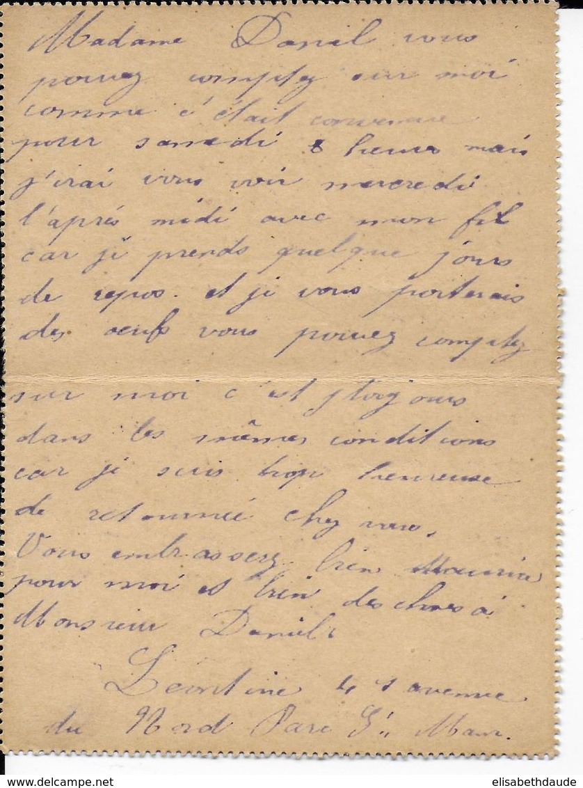 1903 - CARTE-LETTRE ENTIER MOUCHON PARTIE REPONSE De PARIS => PARIS - Cartoline-lettere