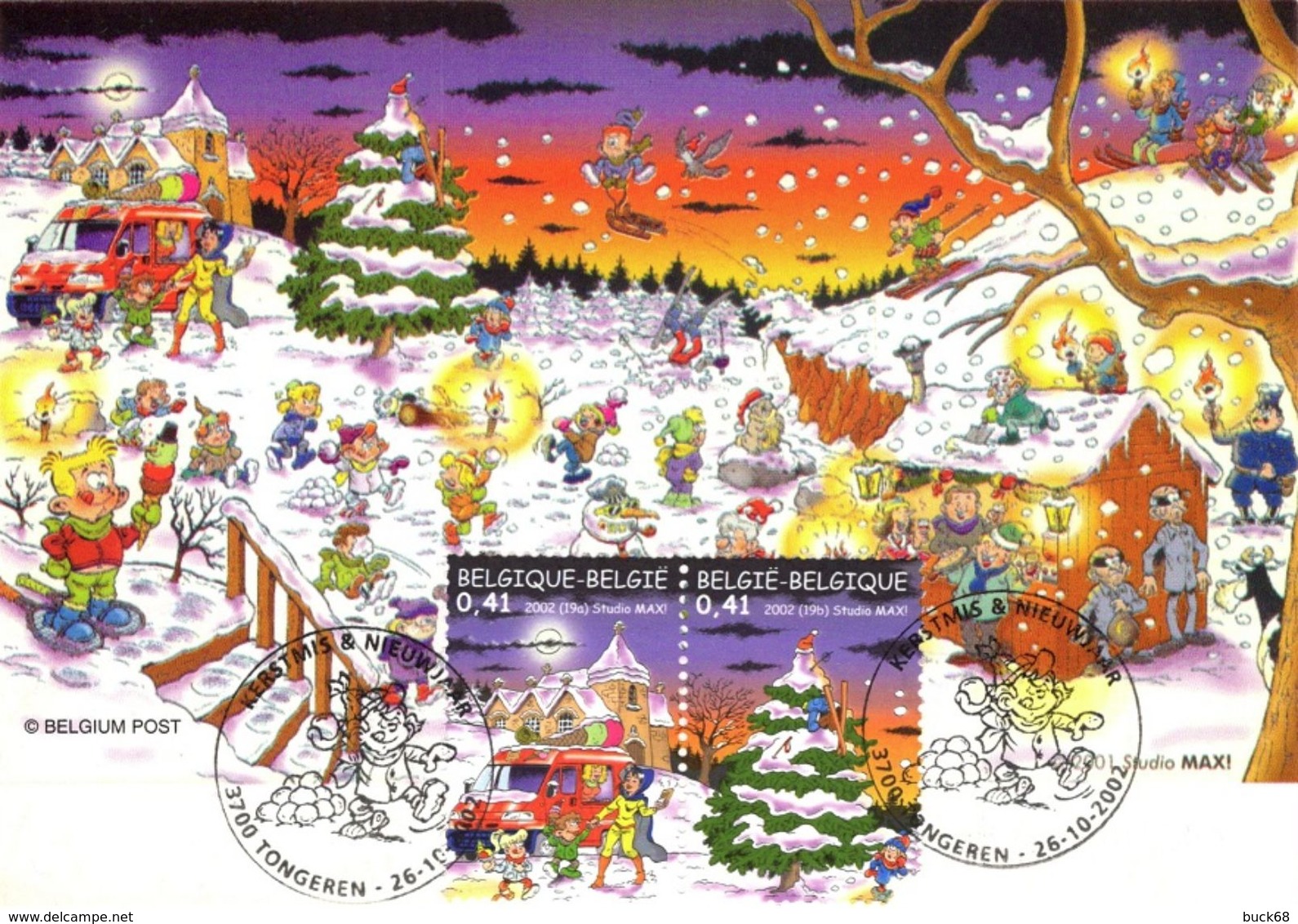 BELGIQUE 3092 3093 FDC TONGEREN 1er Jour Studio Max ! Noël Kerstmis Navidad Christmas Natale Weihnachten Sapin - Bandes Dessinées