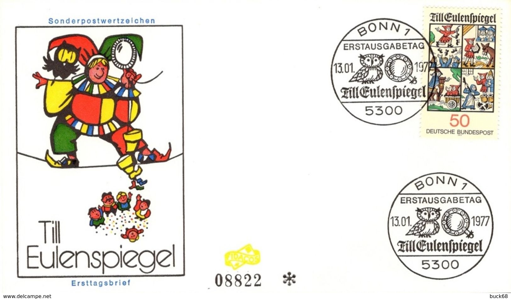 ALLEMAGNE 769 FDC 1er Jour Thyl EULENSPIEGEL UYLENSPIEGEL Tijl IULENSPIEGEL Hibou Owl VANDERSTEEN TINTIN HERGE 22 - Bandes Dessinées