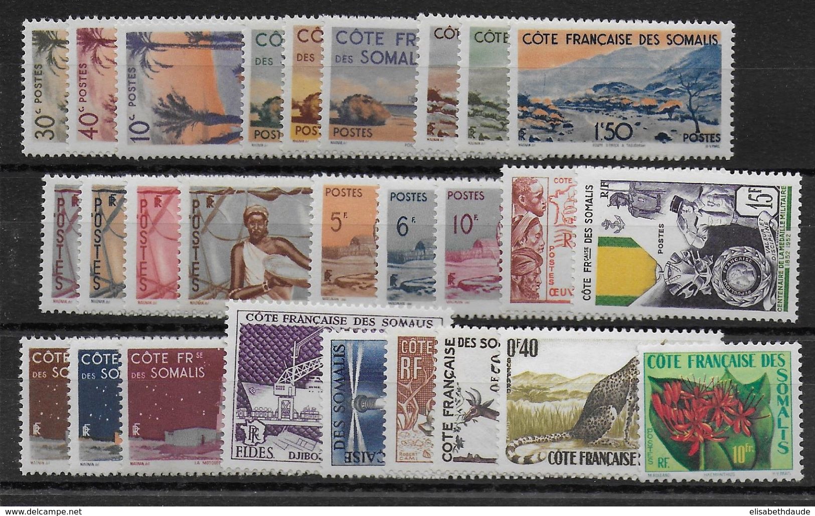 COTES DES SOMALIS - 1947/1956 ANNEES COMPLETES - YT N° 264/290 * MLH - COTE Pour * = 68 EUR. - Ungebraucht