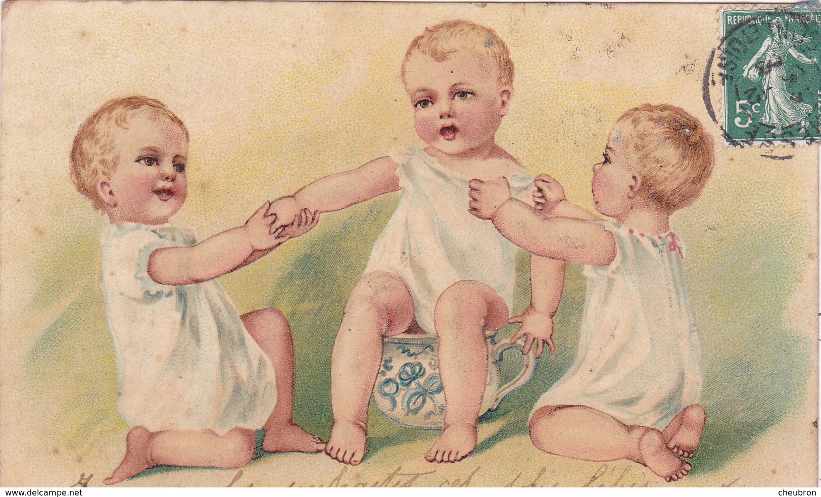 95. CARTE FANTAISIE . " ENFANTS ". BÉBÉ SUR LE POT. CARTE GAUFRÉE. ANNÉE 1908 - Cartes Humoristiques