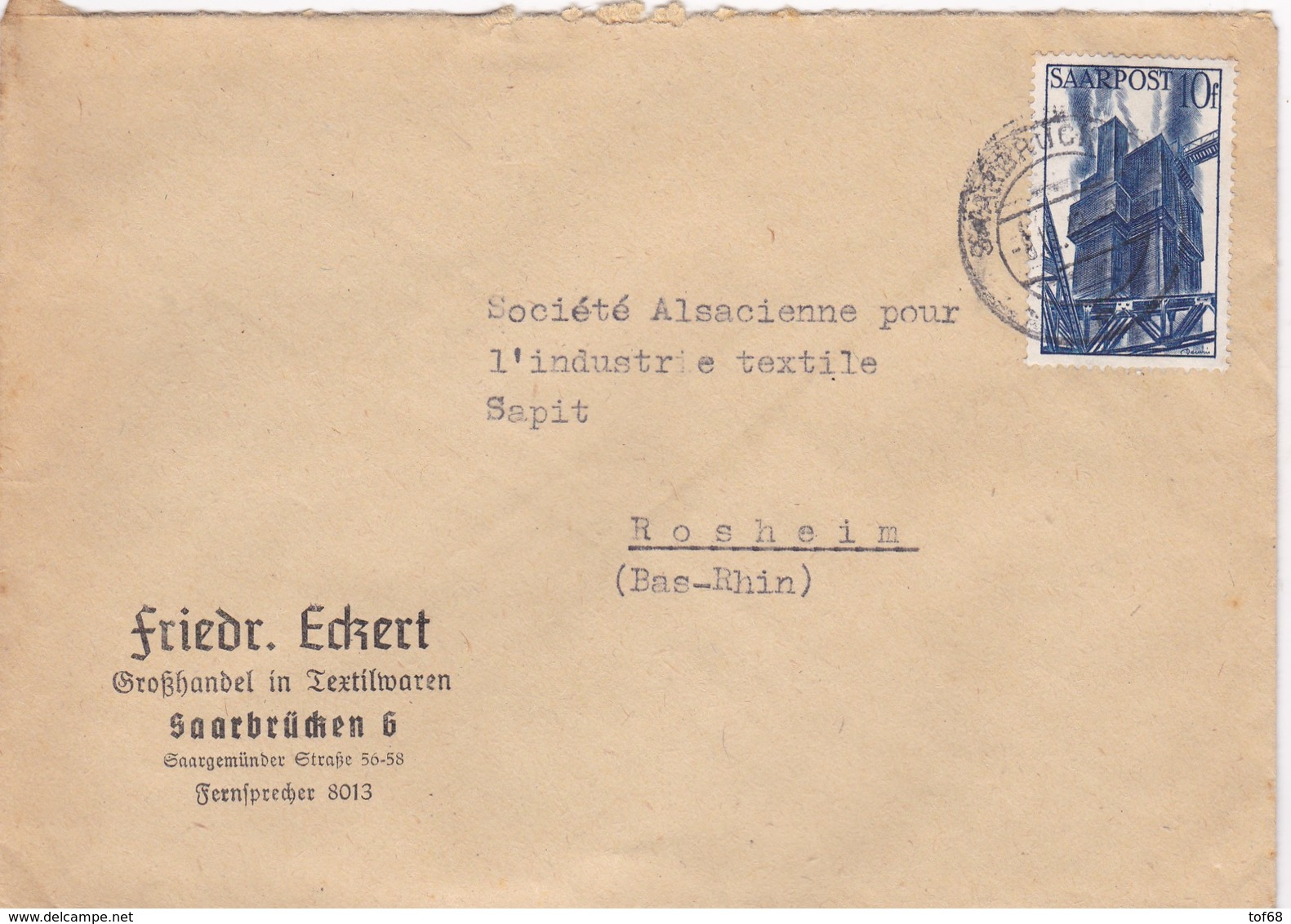 Sarre Saar Saarbrücken Brief 1948 Lettre à Entête Friedrich Eckert - Lettres & Documents