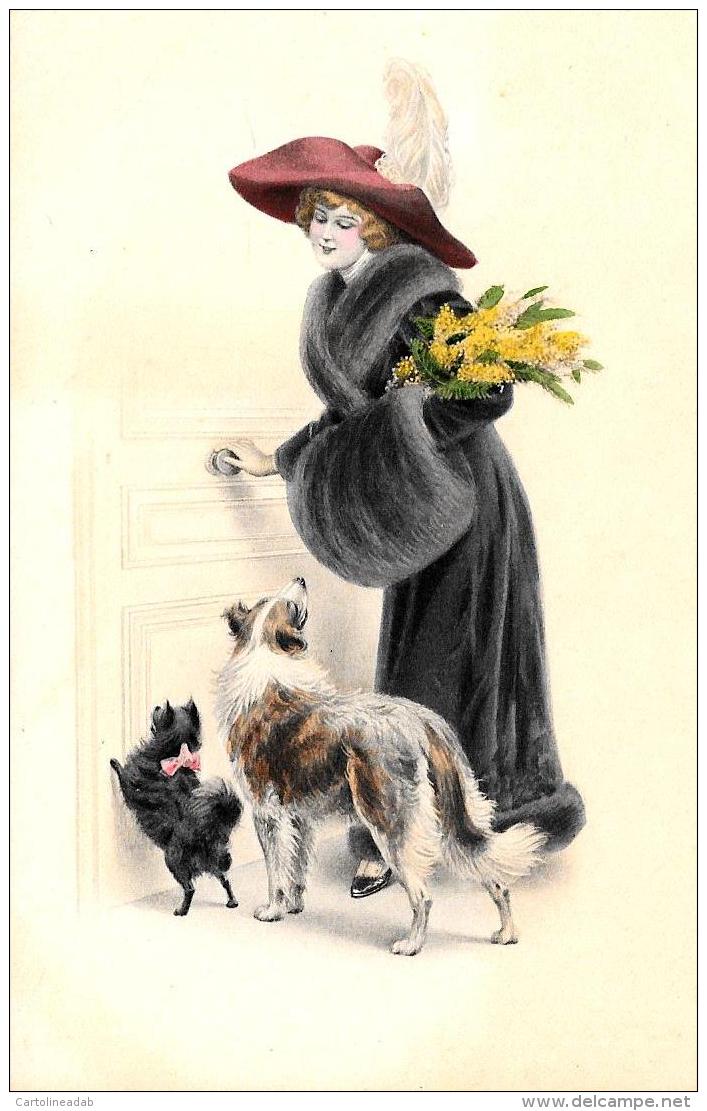 [DC11585] CPA - DONNA ELEGANTE CON CANI - PERFETTA - Non Viaggiata - Old Postcard - Altri & Non Classificati