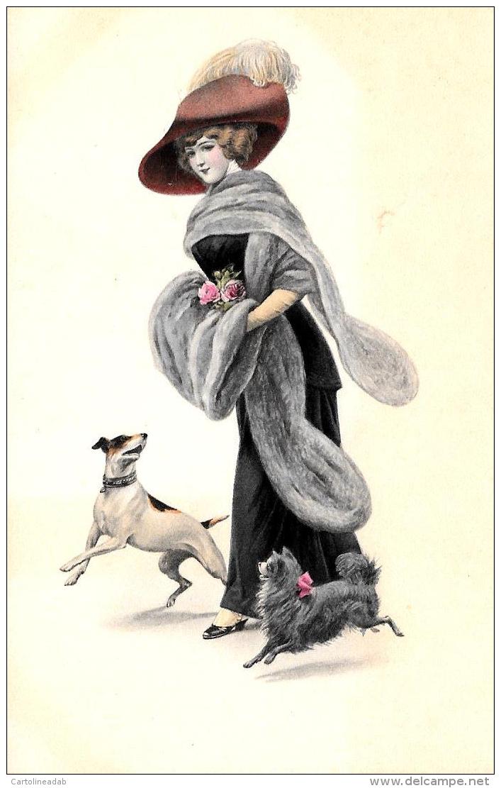 [DC11587] CPA - DONNA ELEGANTE CON CANI - PERFETTA - Non Viaggiata - Old Postcard - Altri & Non Classificati