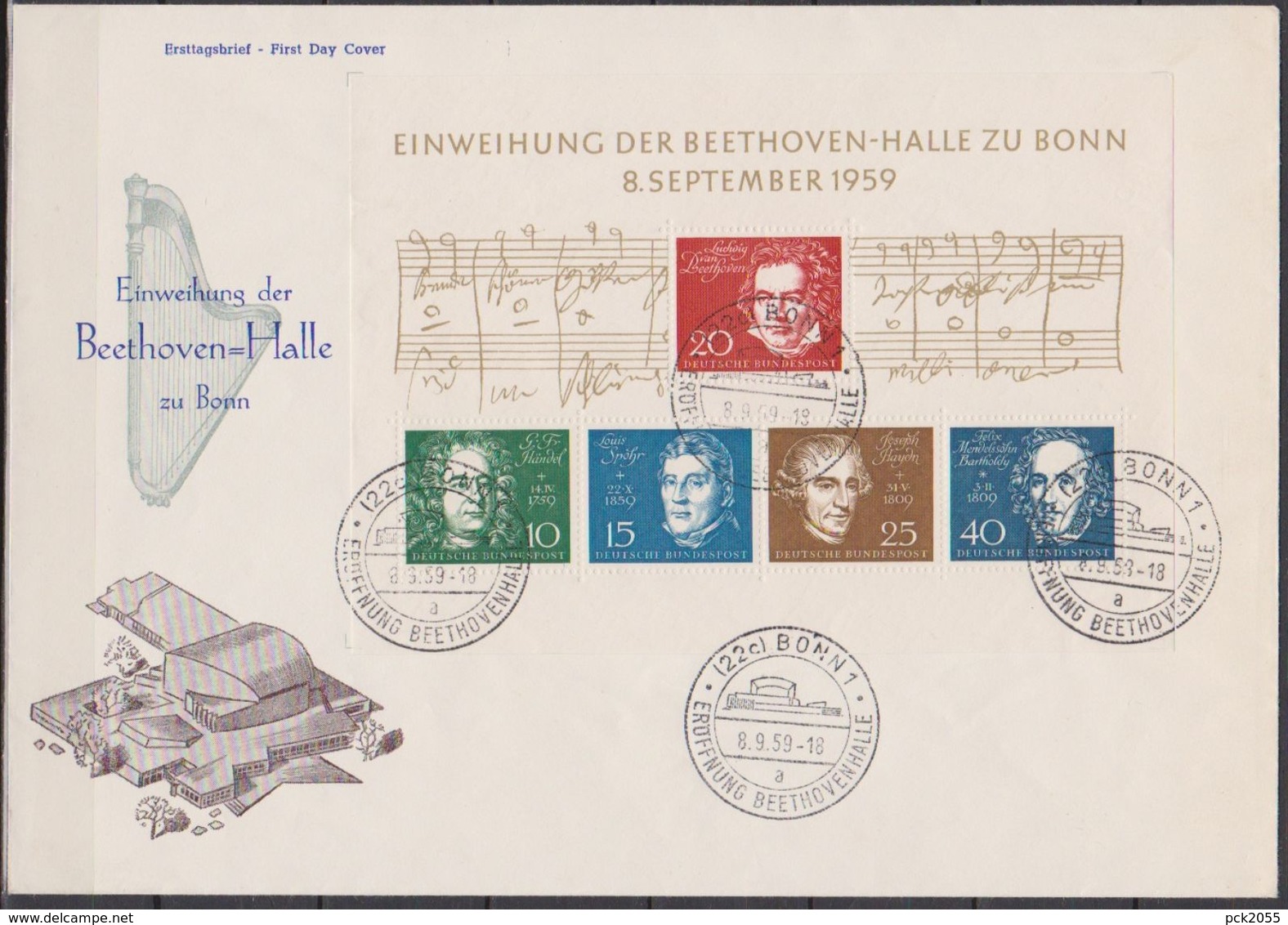 BRD FDC 1959 Nr. Block 2 Nr.315 - 319 Einweihung Der Beethovenhalle Bonn 140,00€ ( Dg 176 ) Günstige Versandkosten - 1948-1960