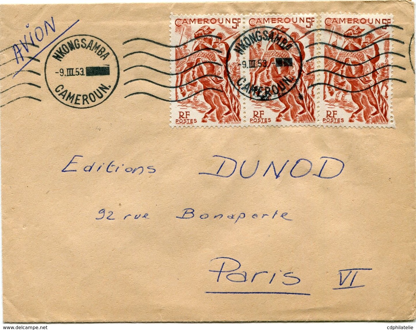 CAMEROUN LETTRE PAR AVION DEPART NKONGSAMBA 9 III 53 CAMEROUN POUR LA FRANCE - Lettres & Documents