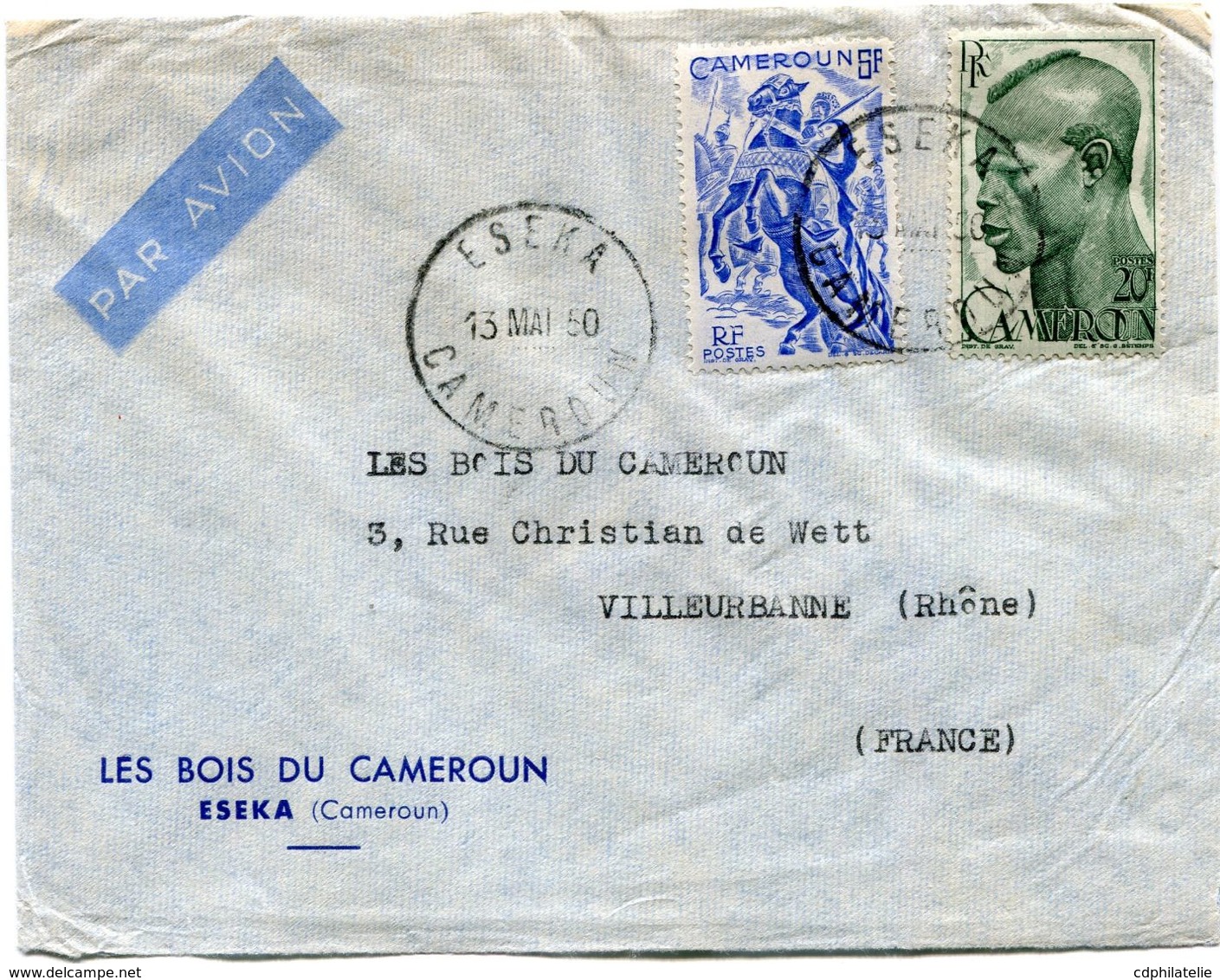 CAMEROUN LETTRE PAR AVION DEPART ESEKA 13 MAI 50 CAMEROUN POUR LA FRANCE - Lettres & Documents