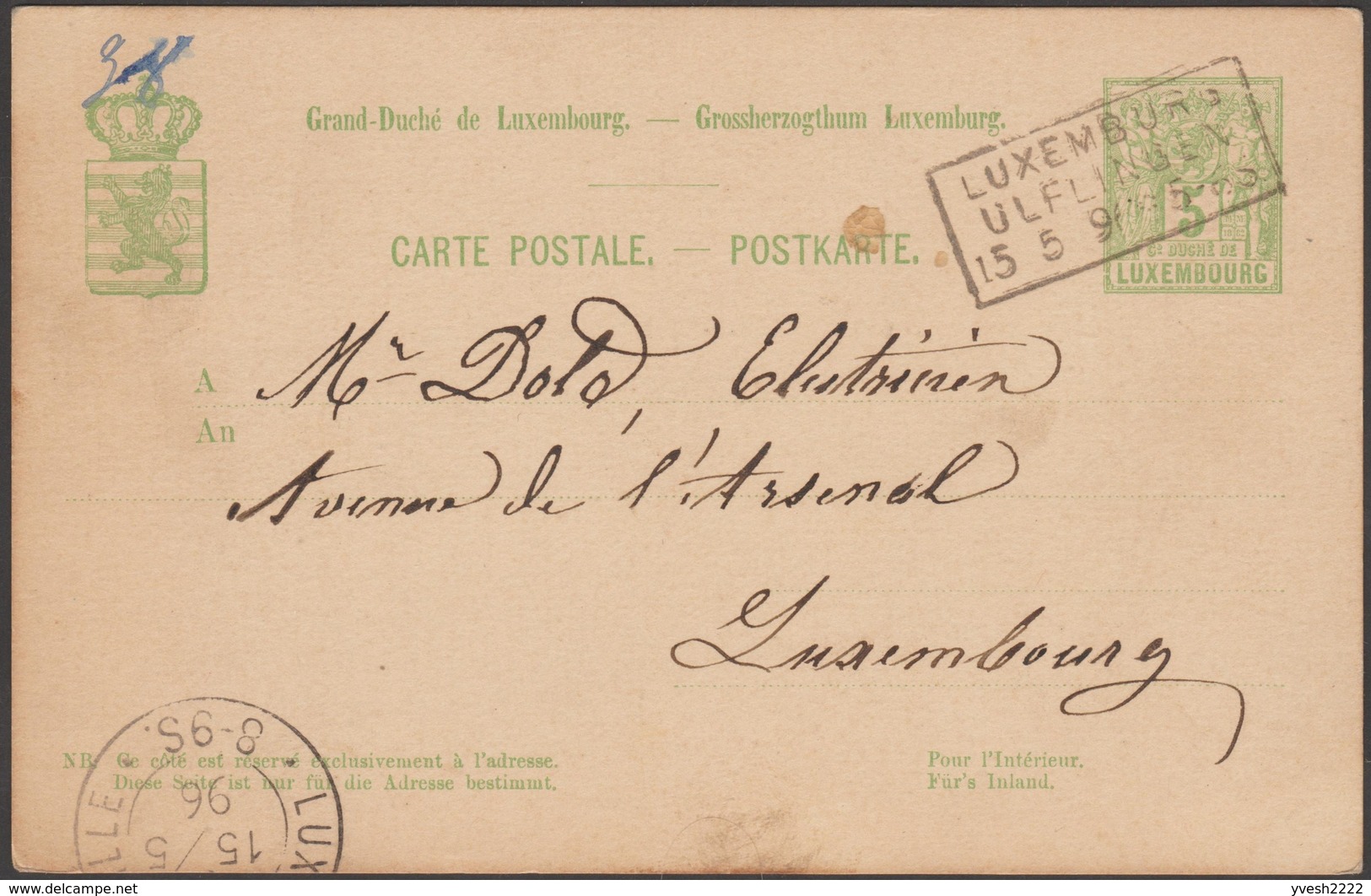 Luxembourg 1896-1898. 2 Entiers Postaux, Ambulant, Bahnpost Luxembourg-Ulflingen, Ou Troisvierges Et Retour - Franking Machines (EMA)