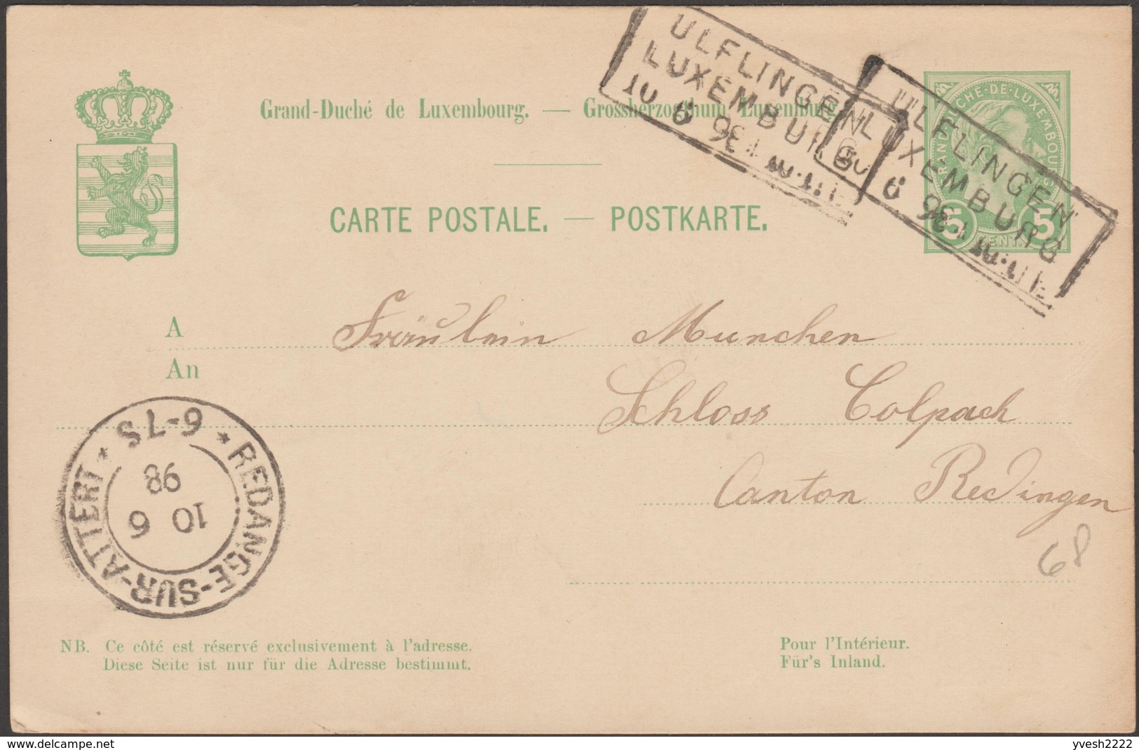 Luxembourg 1896-1898. 2 Entiers Postaux, Ambulant, Bahnpost Luxembourg-Ulflingen, Ou Troisvierges Et Retour - Frankeermachines (EMA)