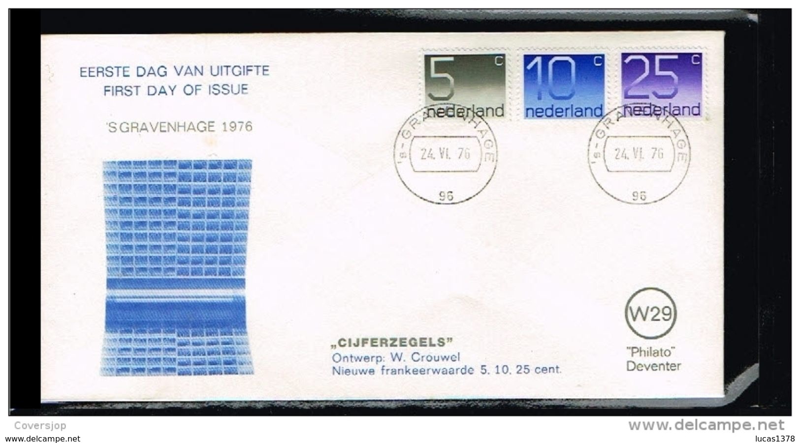 1976 - Netherlands FDC W29 - Crouwel 5c, 10c And 25c - FDC